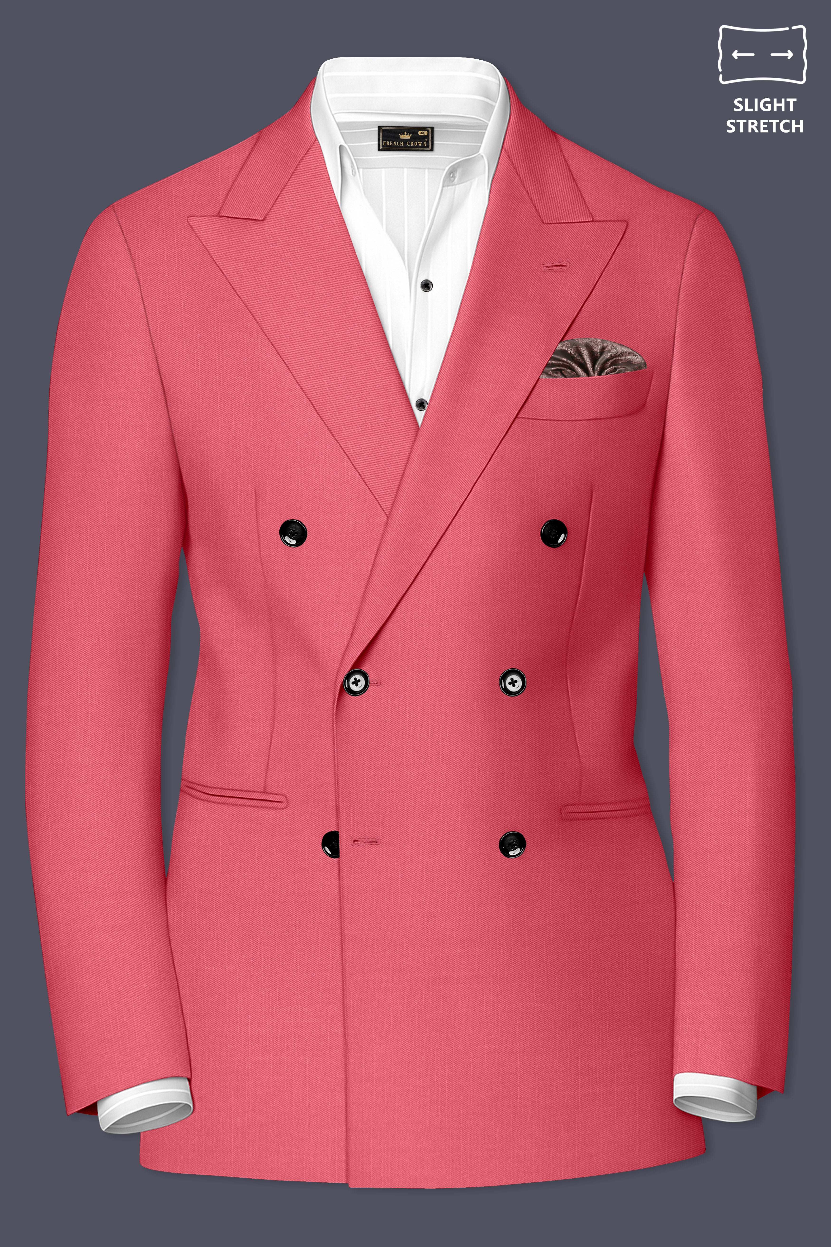 Aurerosa-Roman Pink Wool Rich Double Breasted Slight Stretch Suit