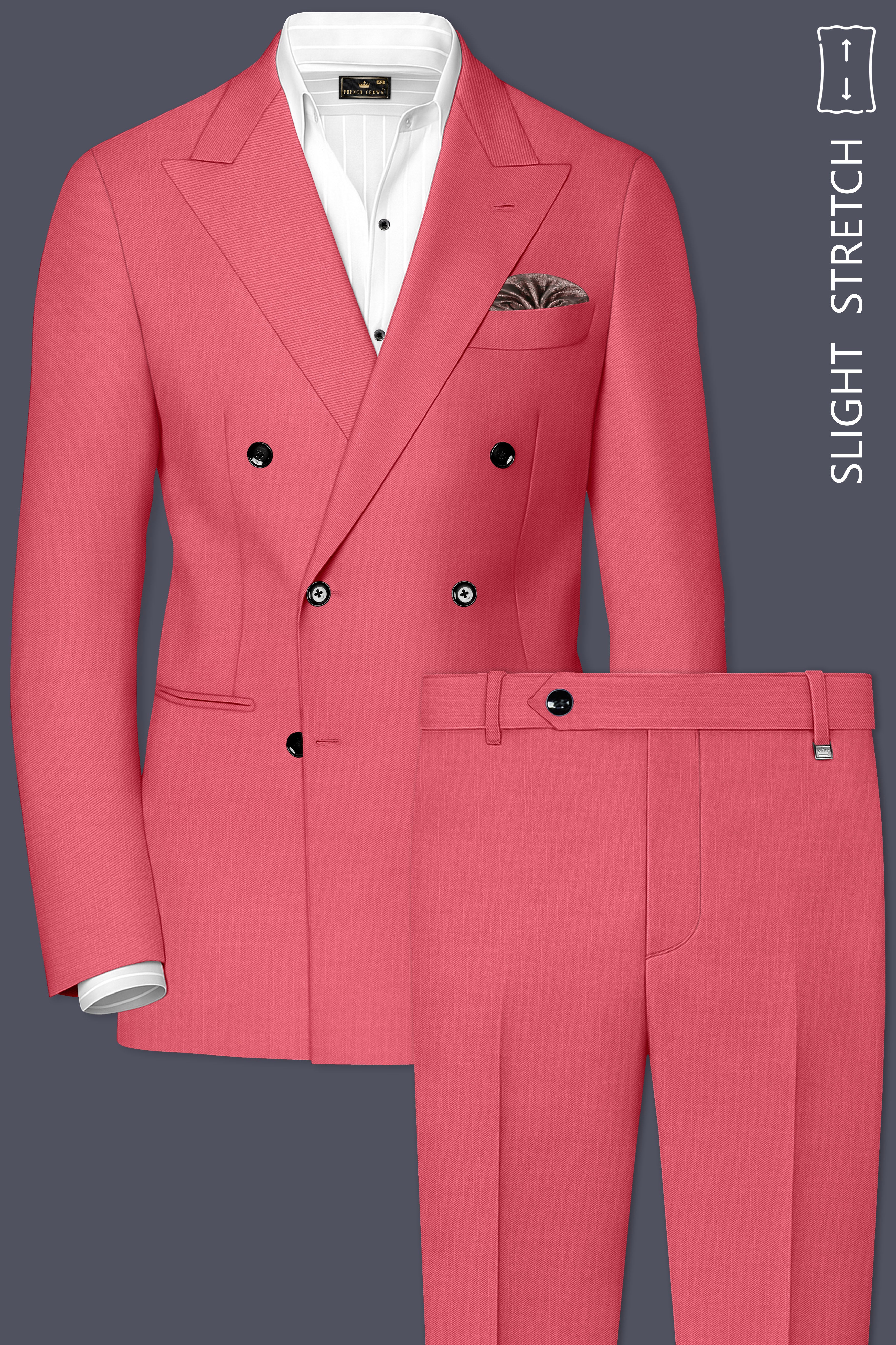 Aurerosa-Roman Pink Wool Rich Double Breasted Slight Stretch Suit