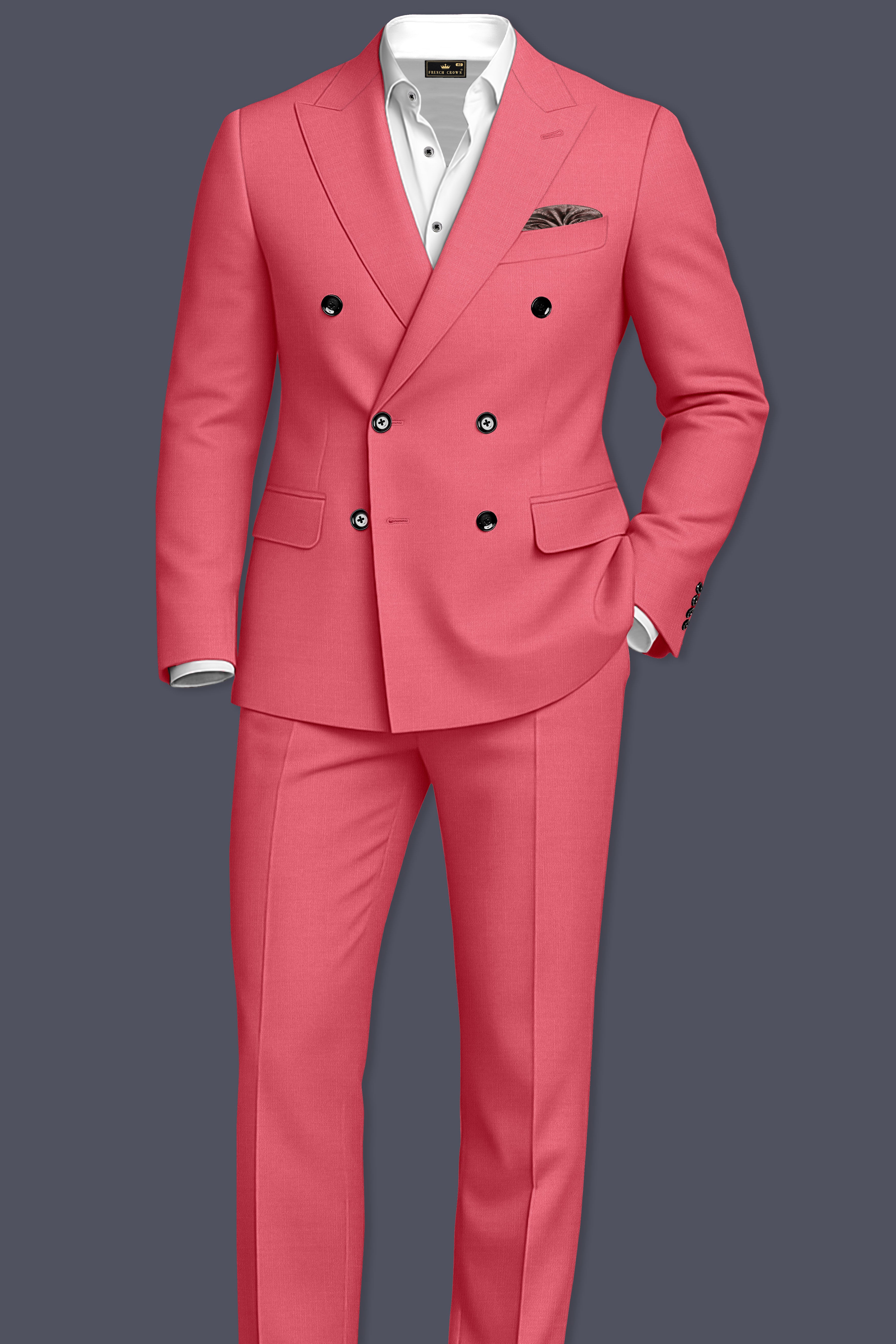 Aurerosa-Roman Pink Wool Rich Double Breasted Slight Stretch Suit
