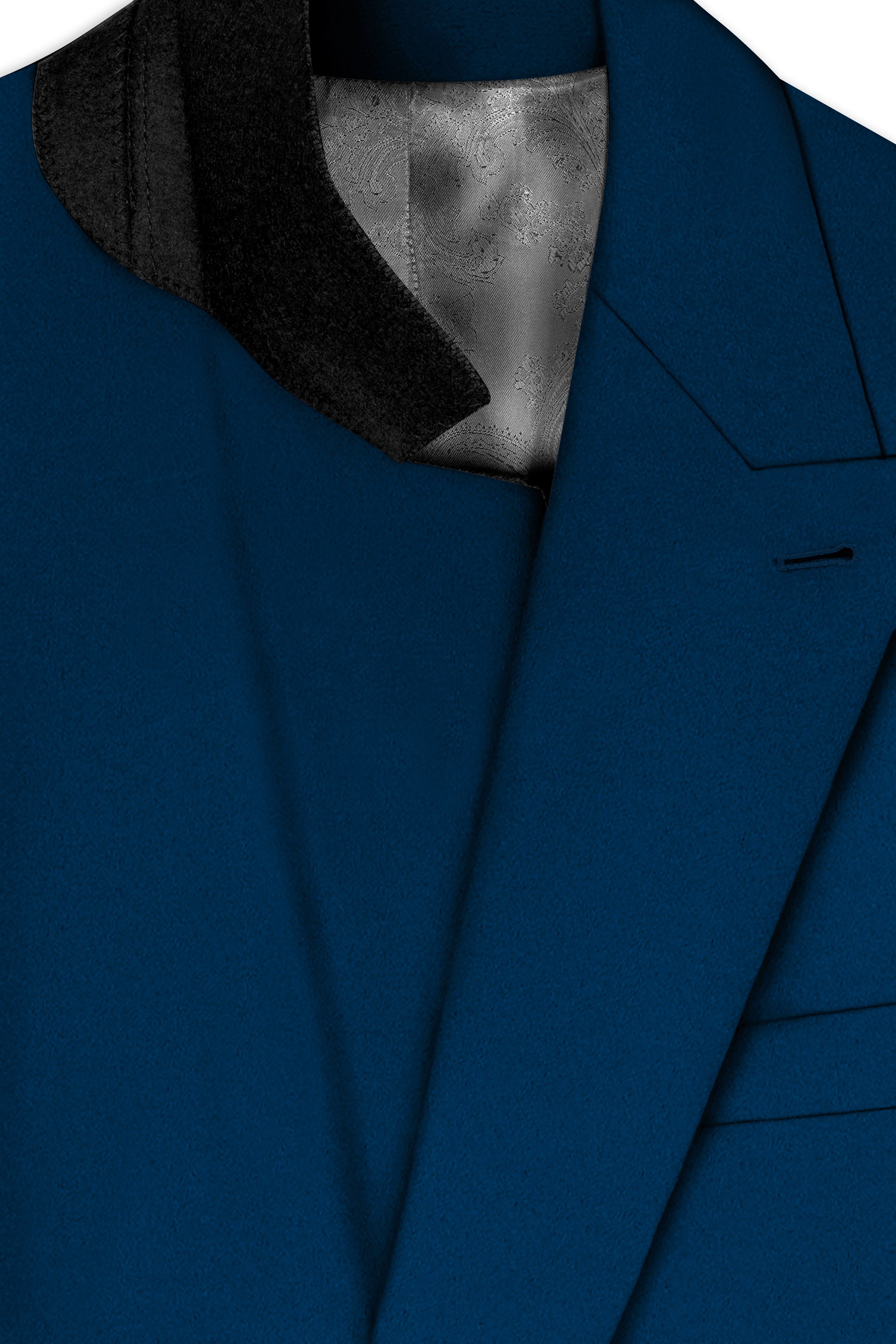 Aureblu-Korean Prussian Blue 4-Way Stretch Wrinkle-Free Wool Rich Double Breasted Suit