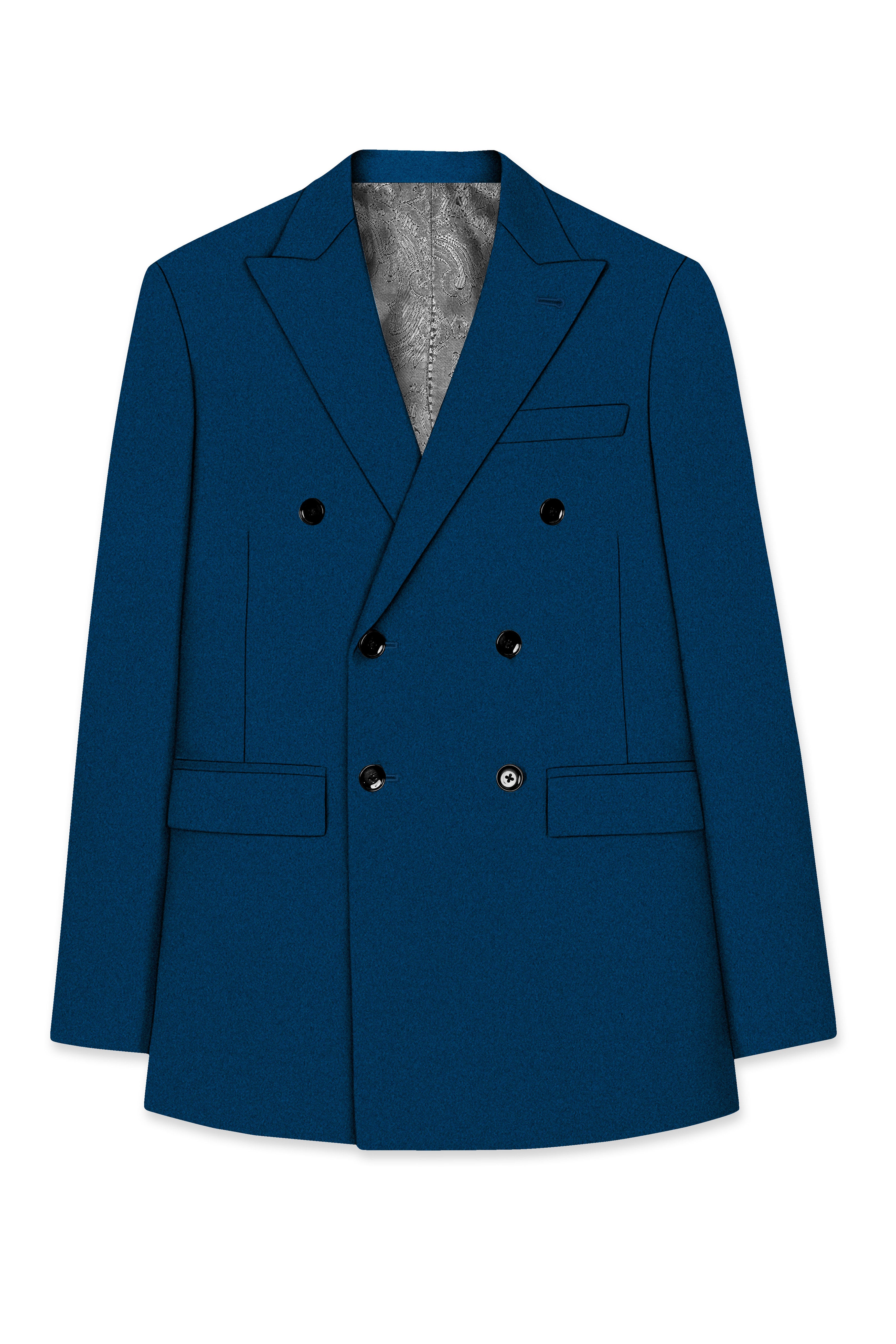 Aureblu-Korean Prussian Blue 4-Way Stretch Wrinkle-Free Wool Rich Double Breasted Suit