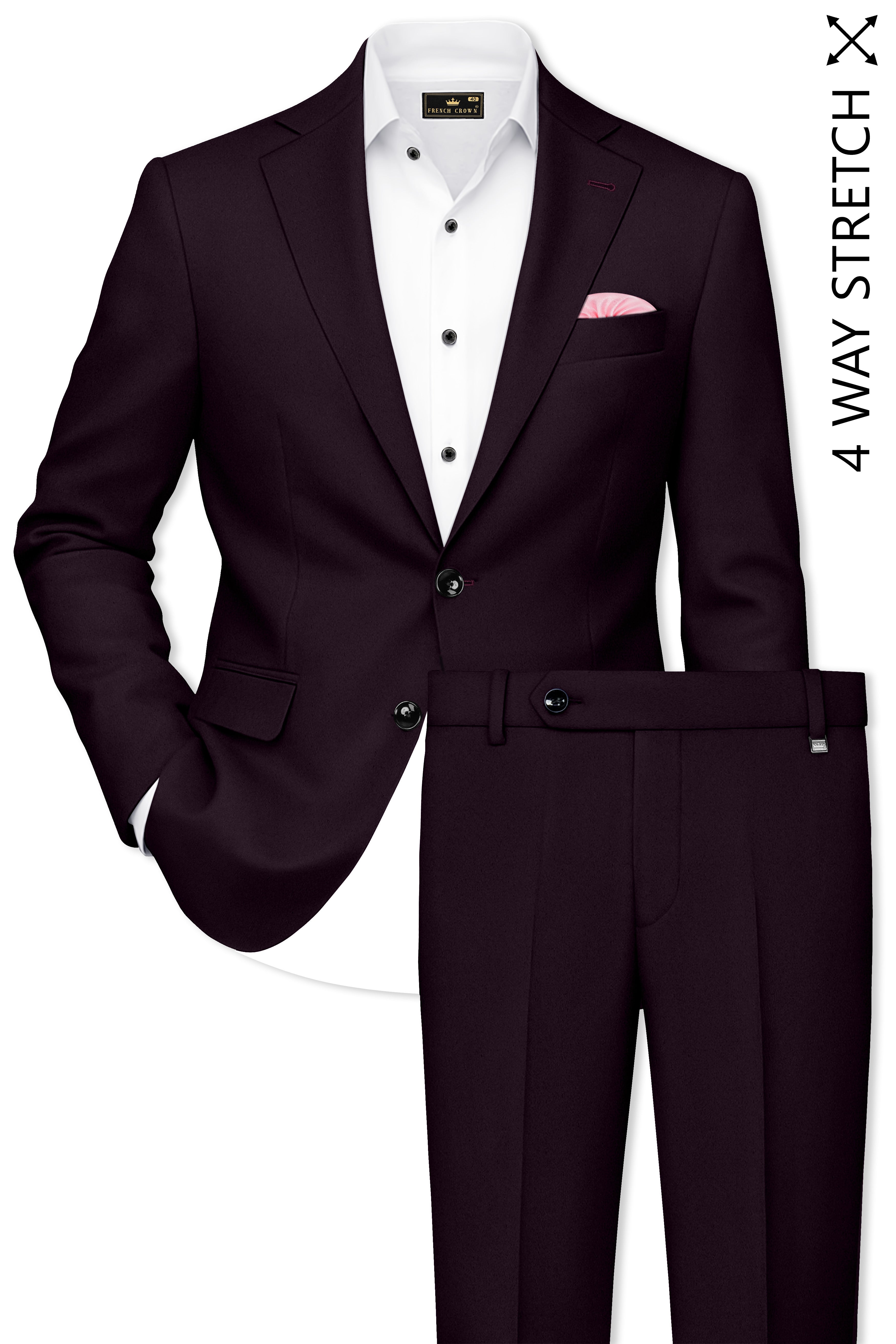 Marenzo-Korean Seal Maroon 4-Way Stretch Wool Rich Single Breasted Suit