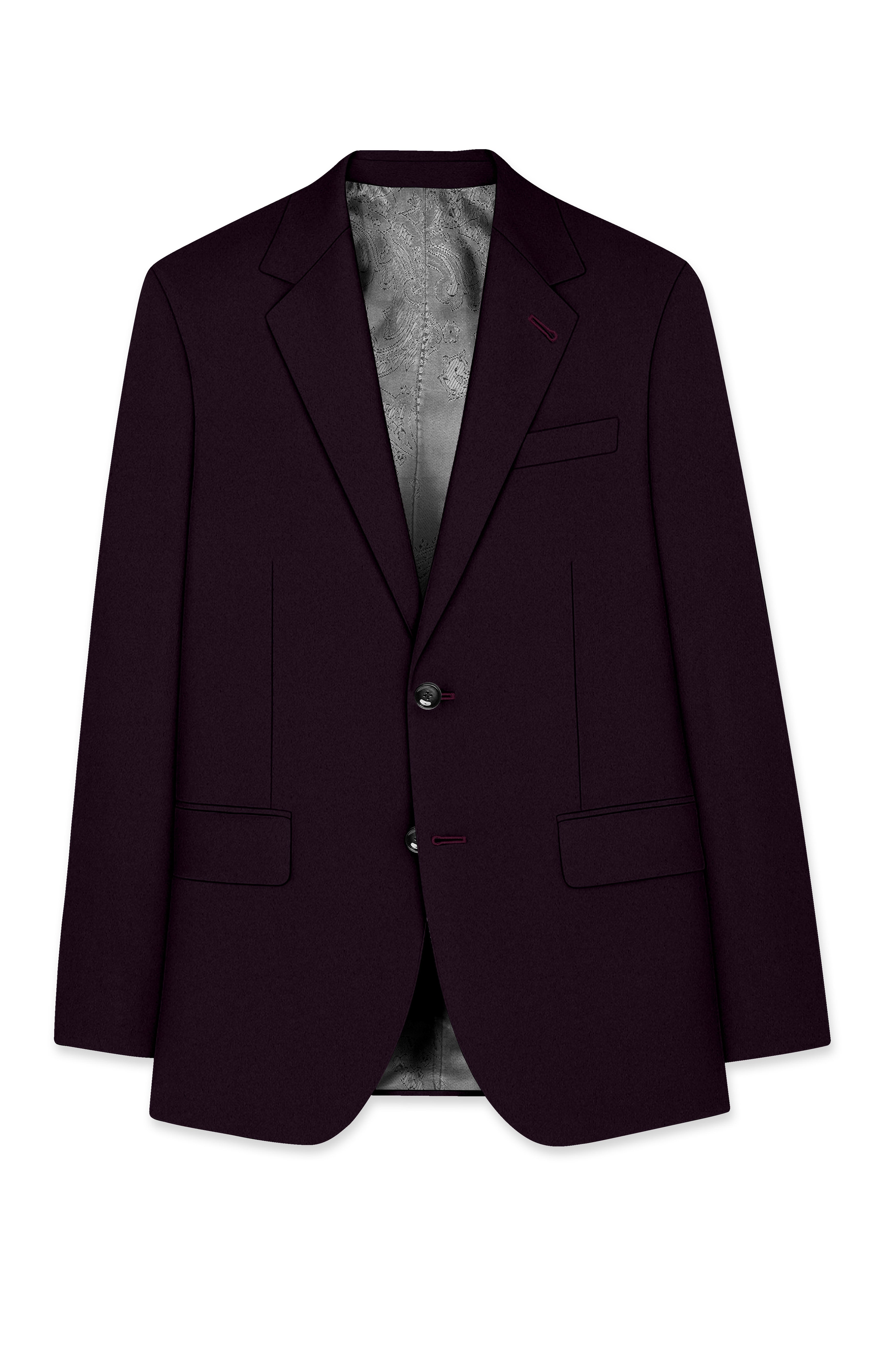 Marenzo-Korean Seal Maroon 4-Way Stretch Wrinkle-Free Wool Rich Single Breasted Blazer