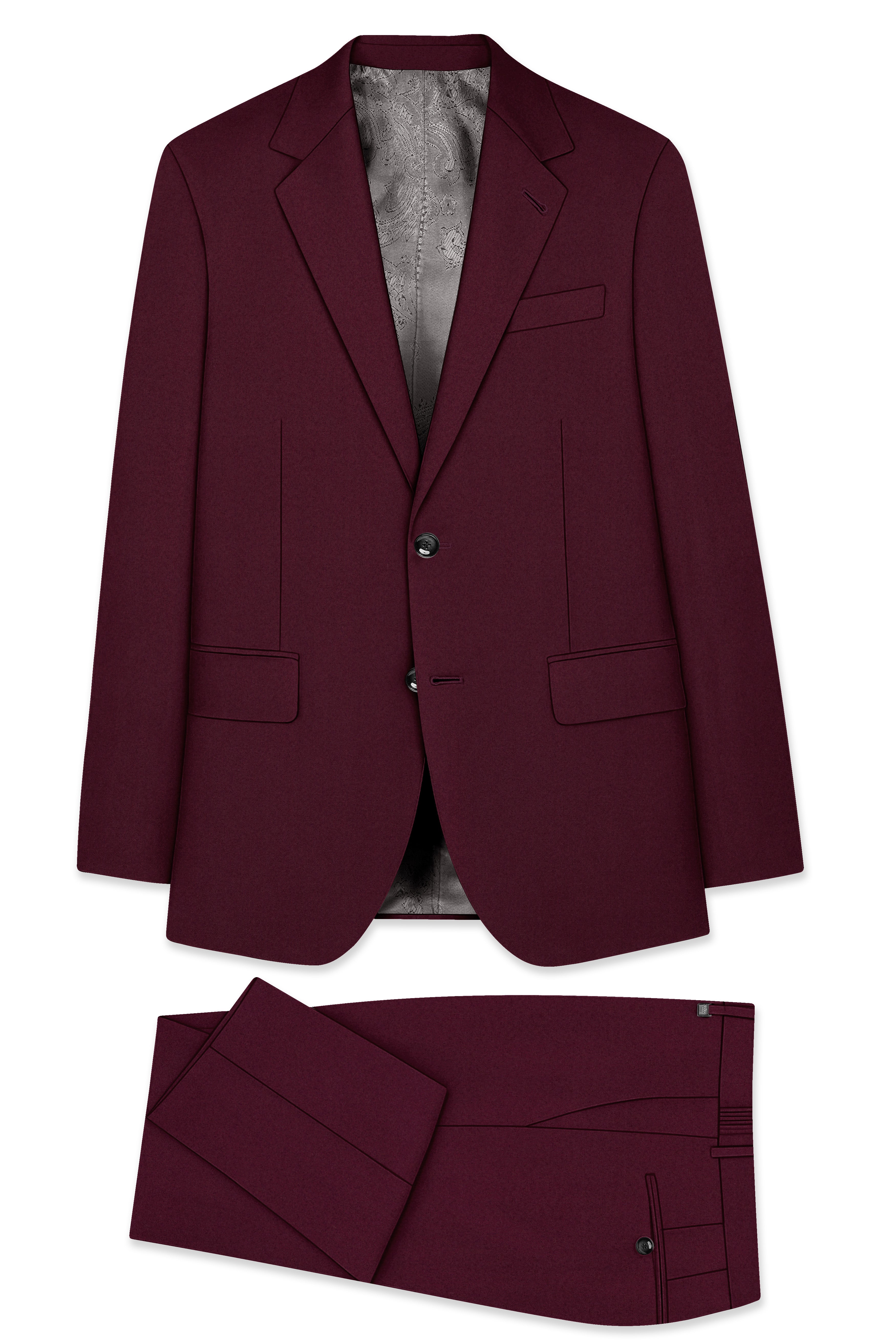 Flexmaro-Korean Crater Maroon 4-Way Stretch Wrinkle-Free Wool Rich Single Breasted Suit