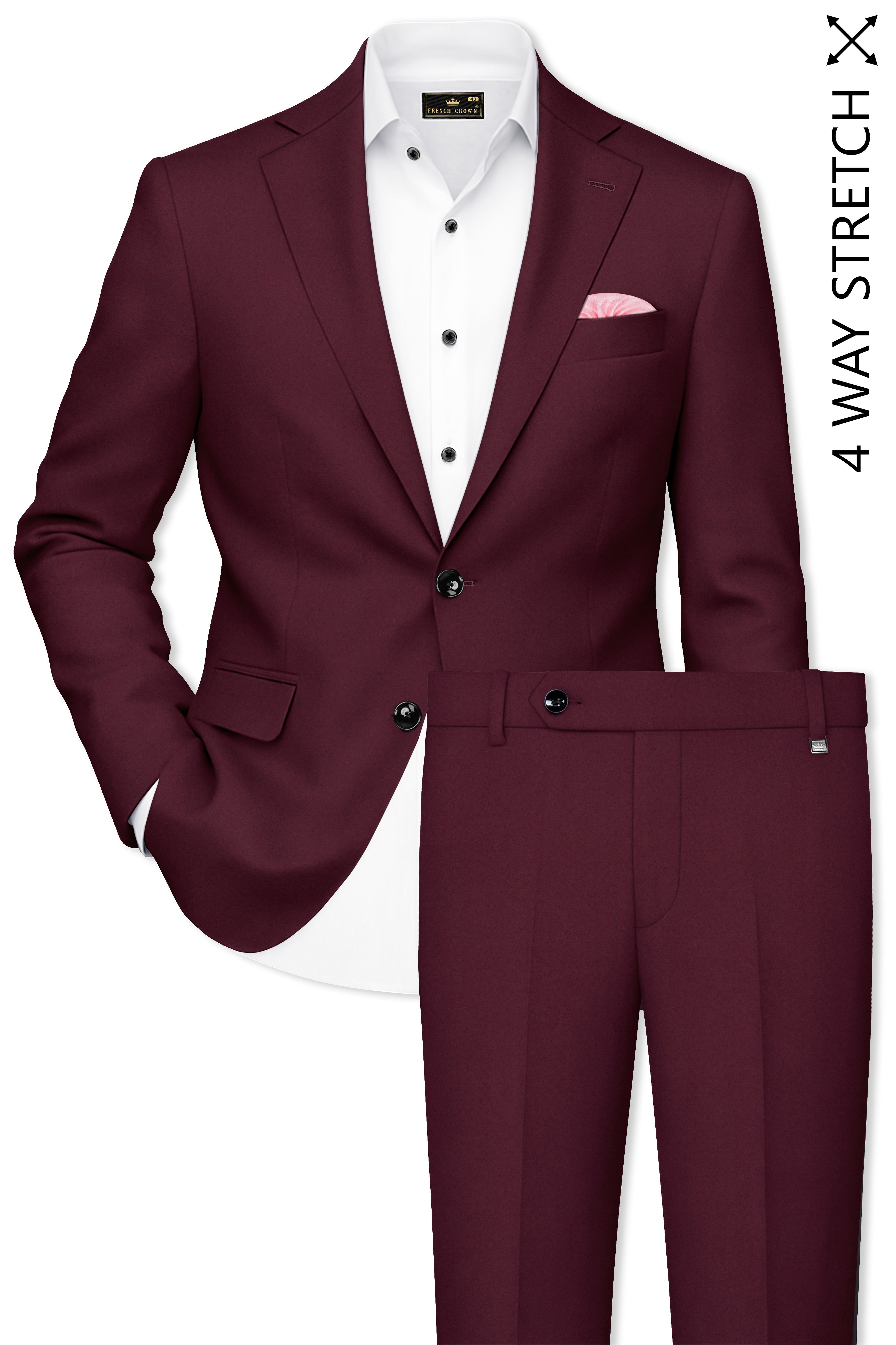 Flexmaro-Korean Crater Maroon 4-Way Stretch Wool Rich Single Breasted Suit