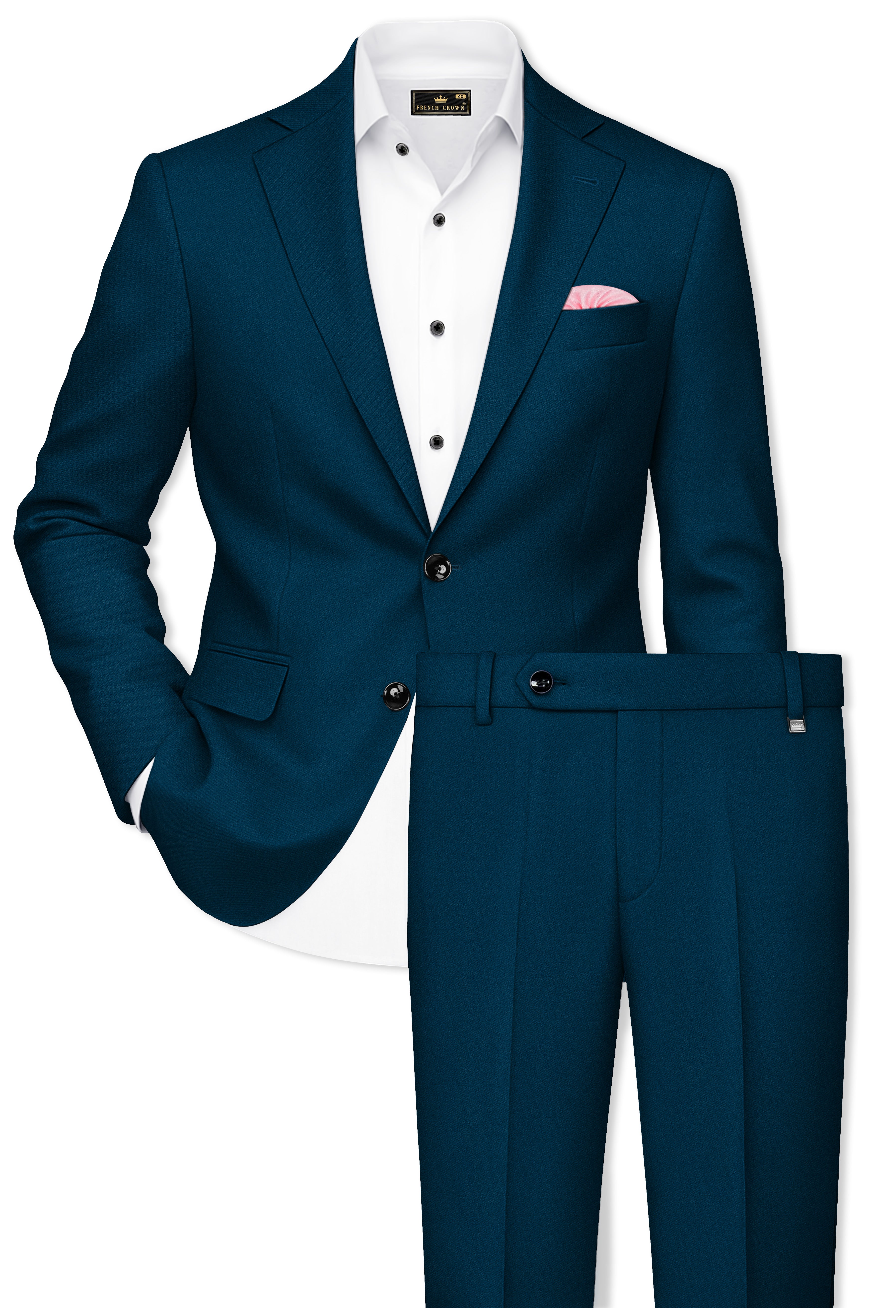 Aureblu-Korean Prussian Blue 4-Way Stretch Wool Rich Single Breasted Suit