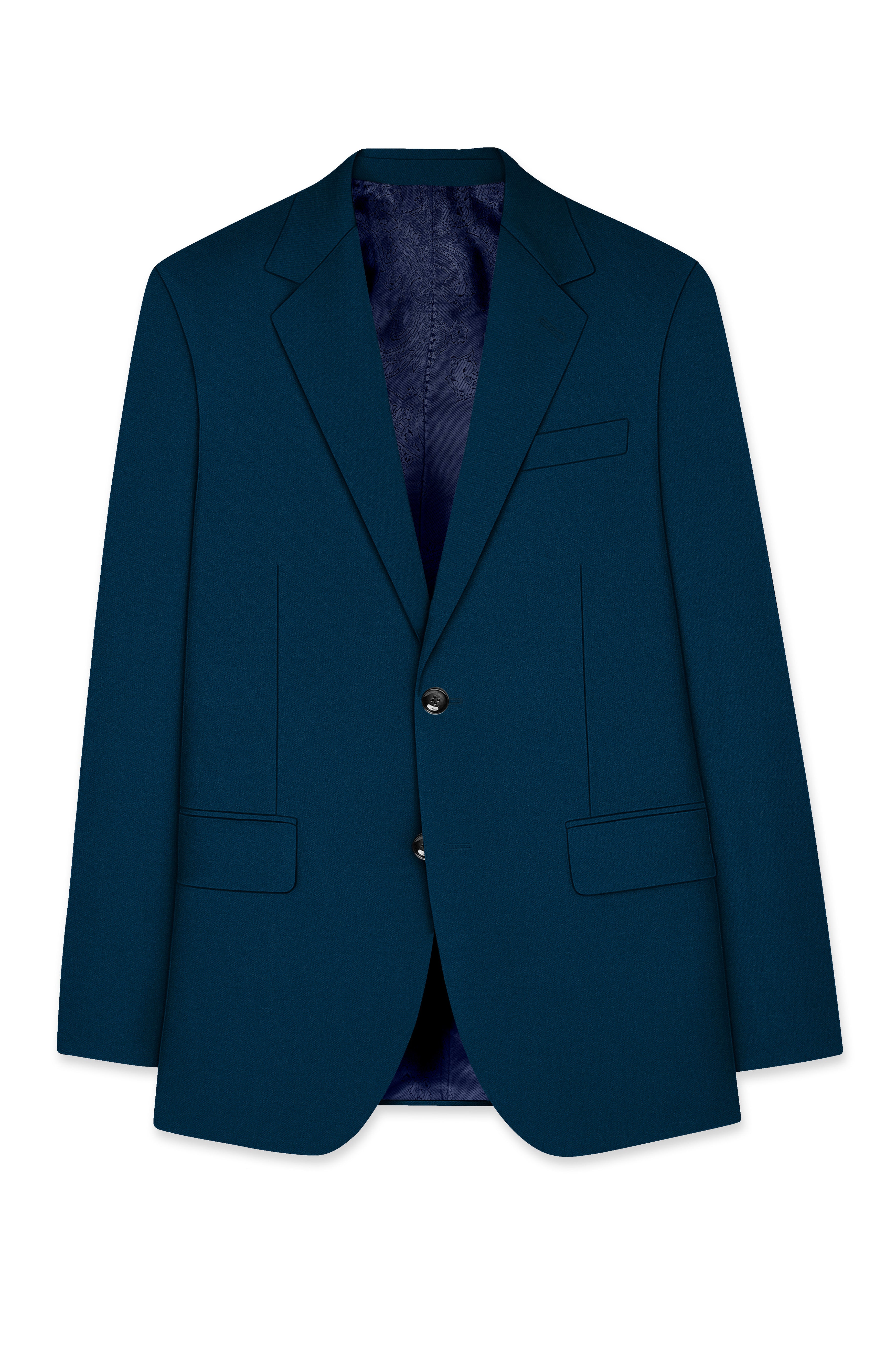 Aureblu-Korean Prussian Blue 4-Way Stretch Wrinkle-Free Wool Rich Single Breasted Suit