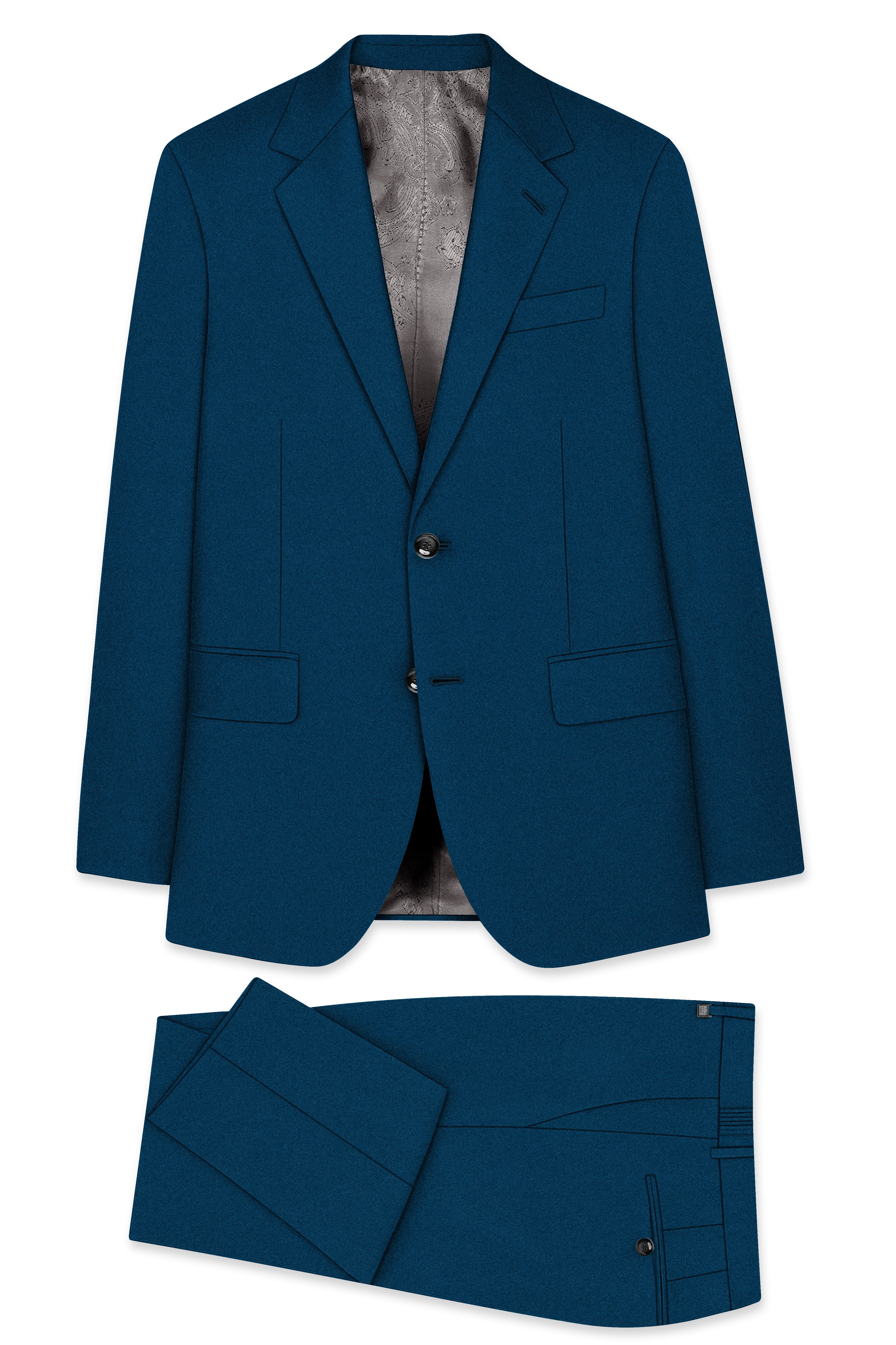 Aureblu-Korean Prussian Blue 4-Way Stretch Wool Rich Single Breasted Suit