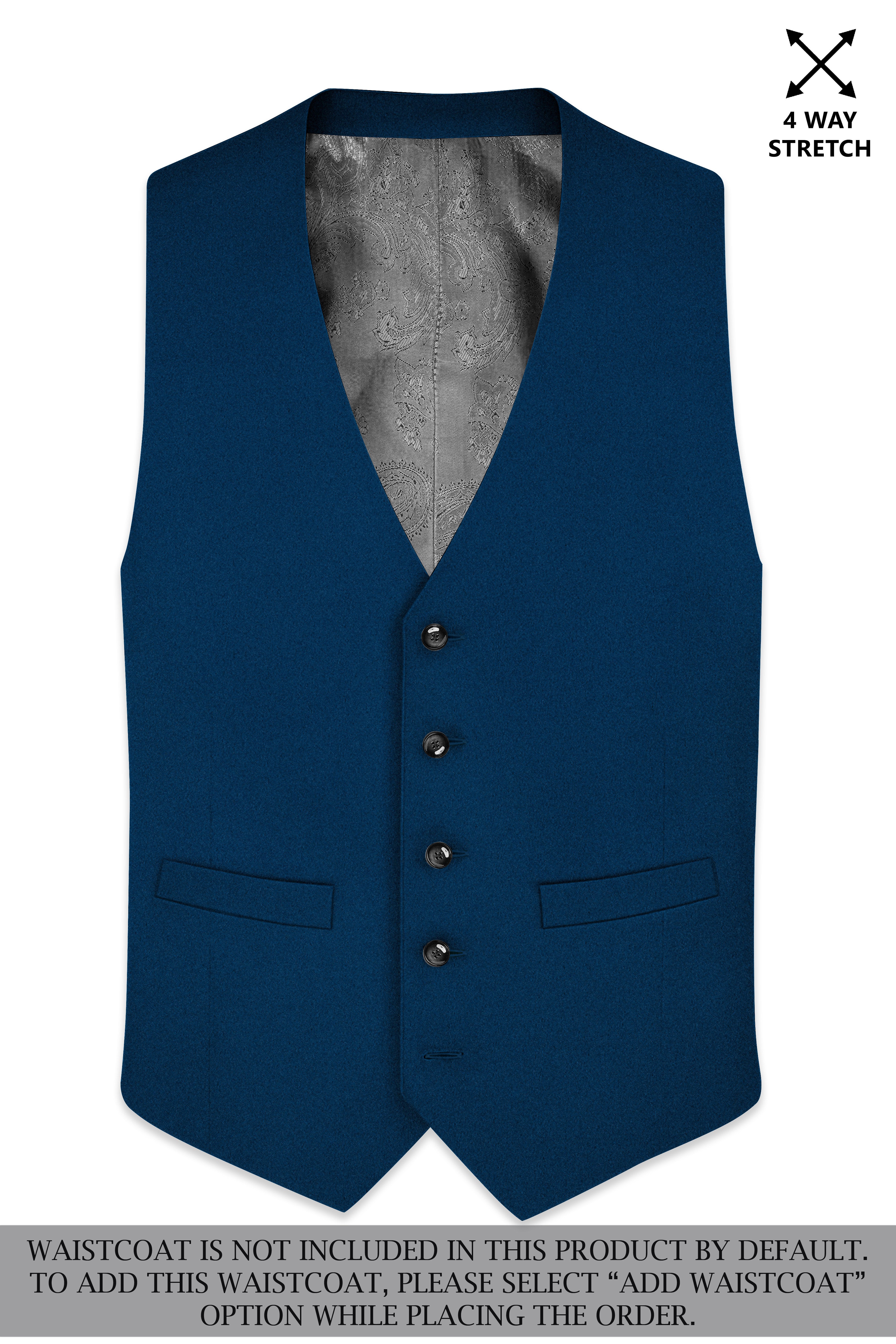Aureblu-Korean Prussian Blue 4-Way Stretch Wrinkle-Free Wool Rich Single Breasted Suit
