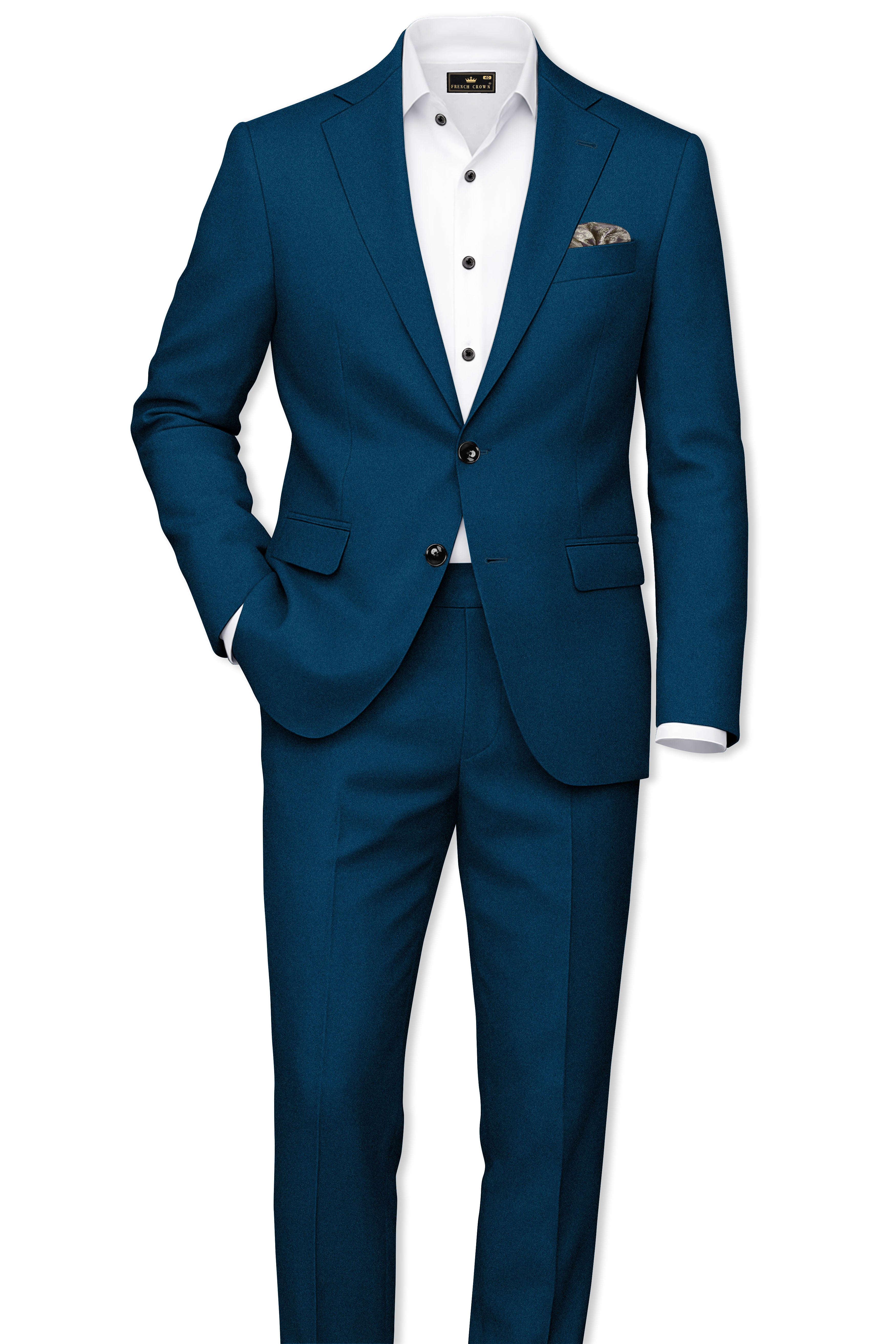 Aureblu-Korean Prussian Blue 4-Way Stretch Wool Rich Single Breasted Suit