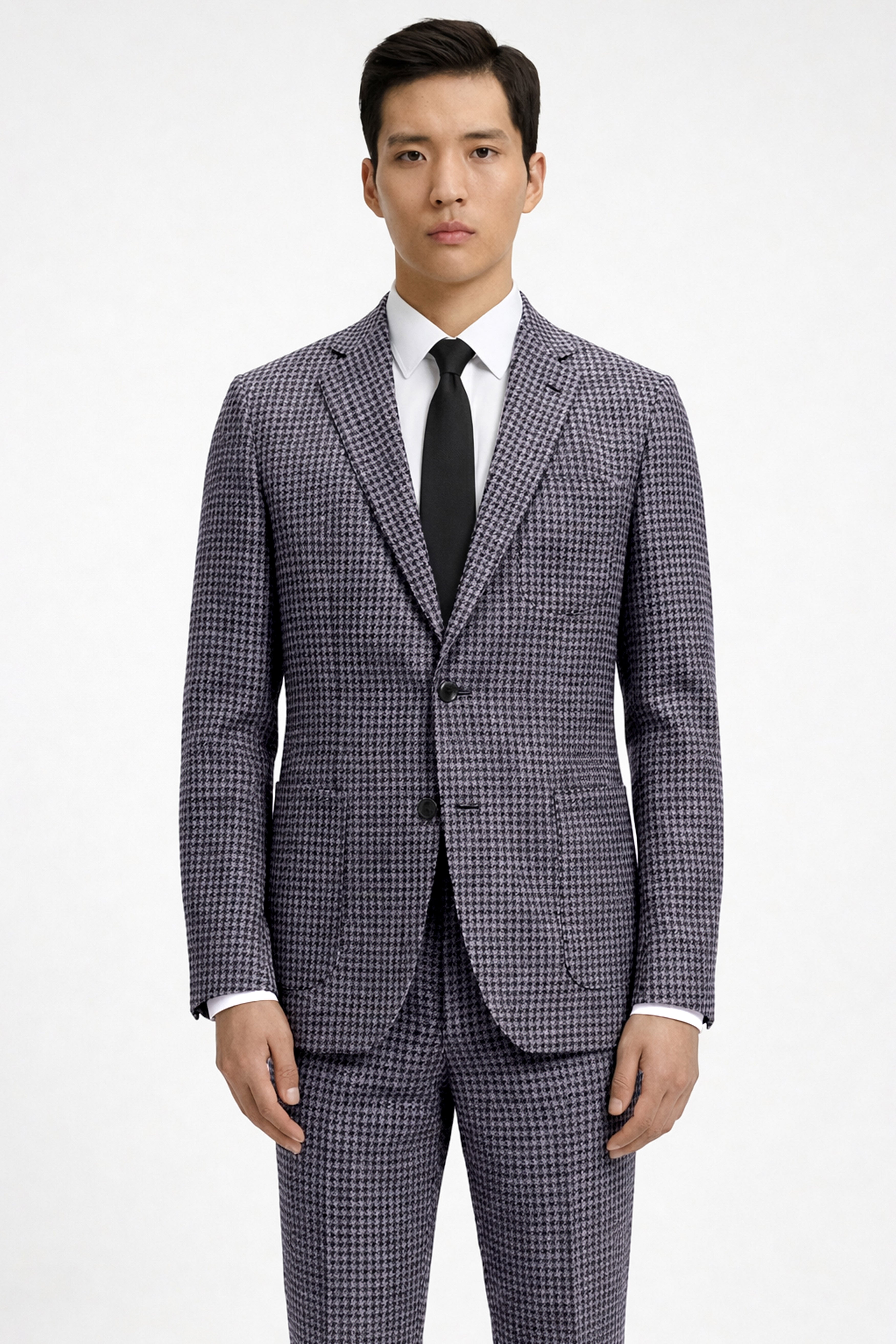 Zenith-Mirage Blue And venus Gray Gingham Plaid Tweed Single Breasted Sports Suit