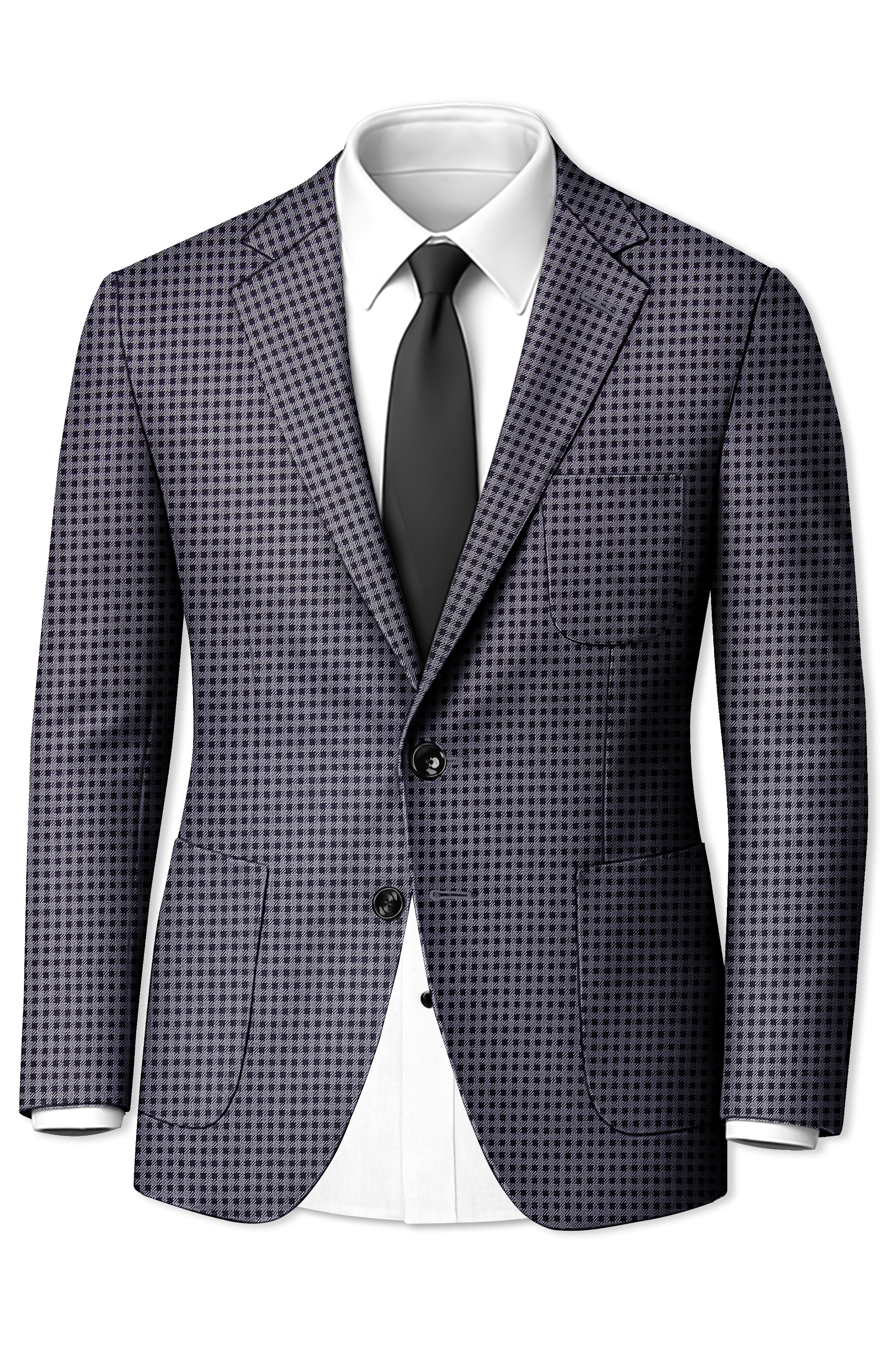 Zenith-Mirage Blue And venus Gray Gingham Plaid Tweed Single Breasted Sports Suit