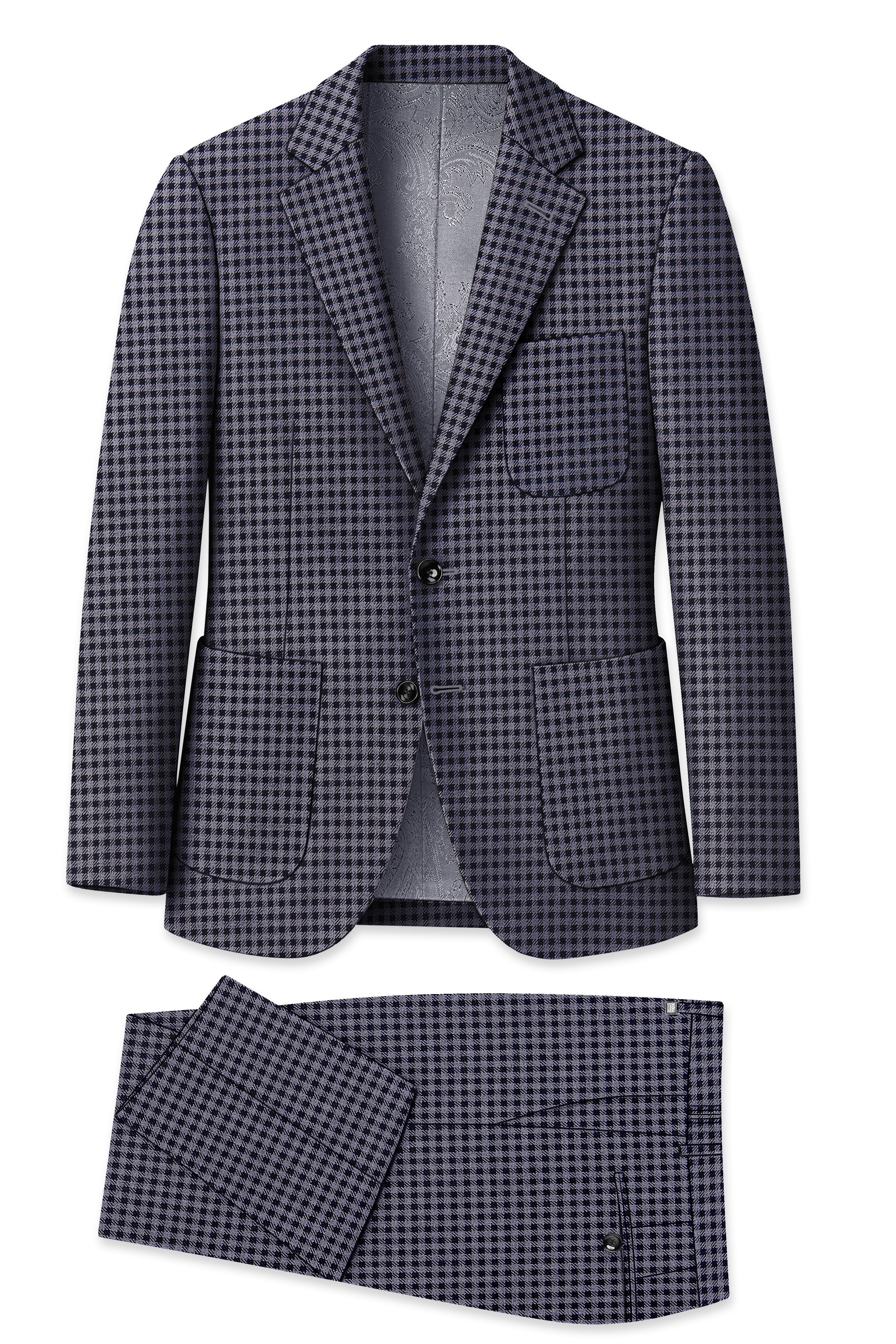 Zenith-Mirage Blue And venus Gray Gingham Plaid Tweed Single Breasted Sports Suit