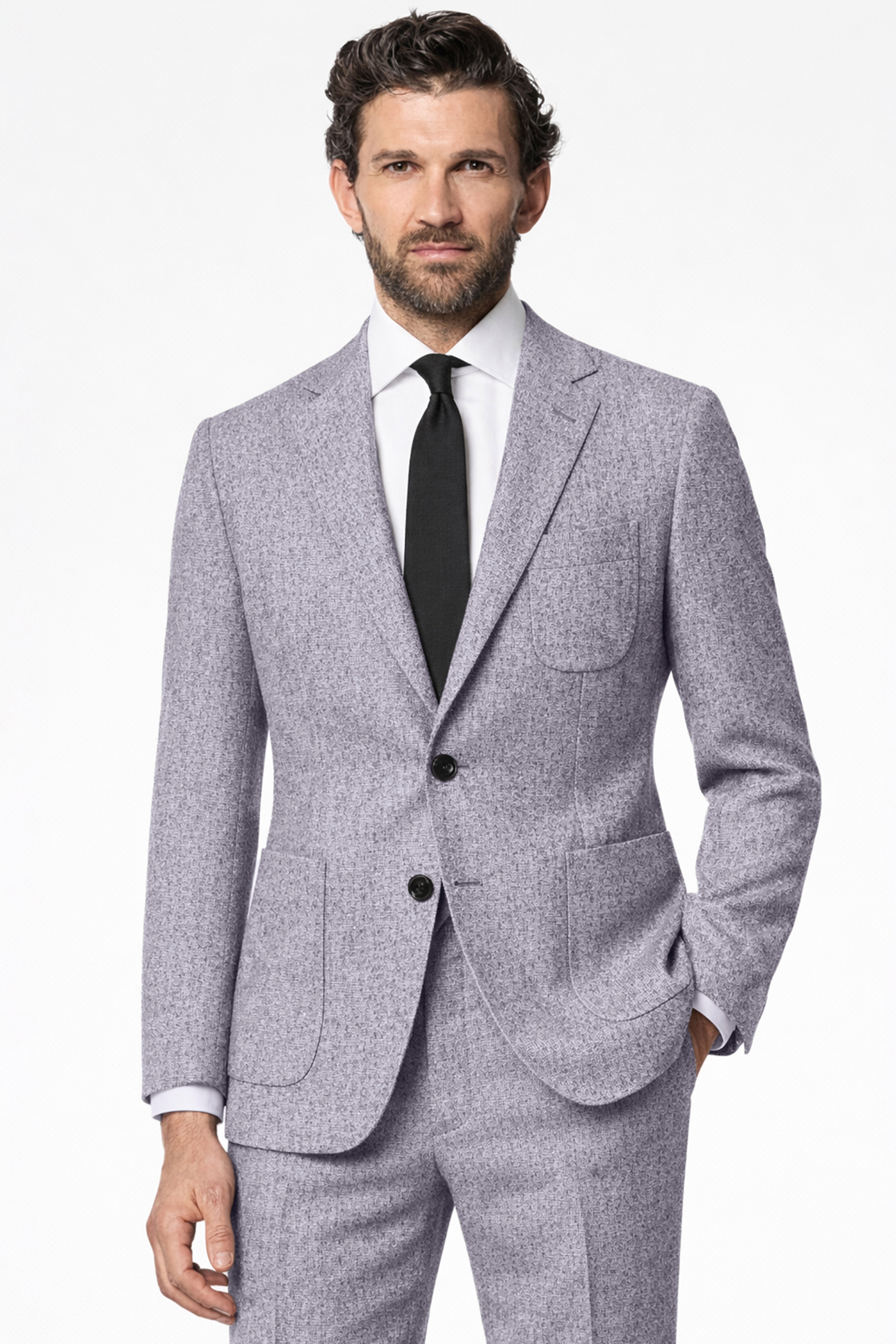 Alpine-Mountain Mist Gray Textured Tweed Single Breasted Sports Suit