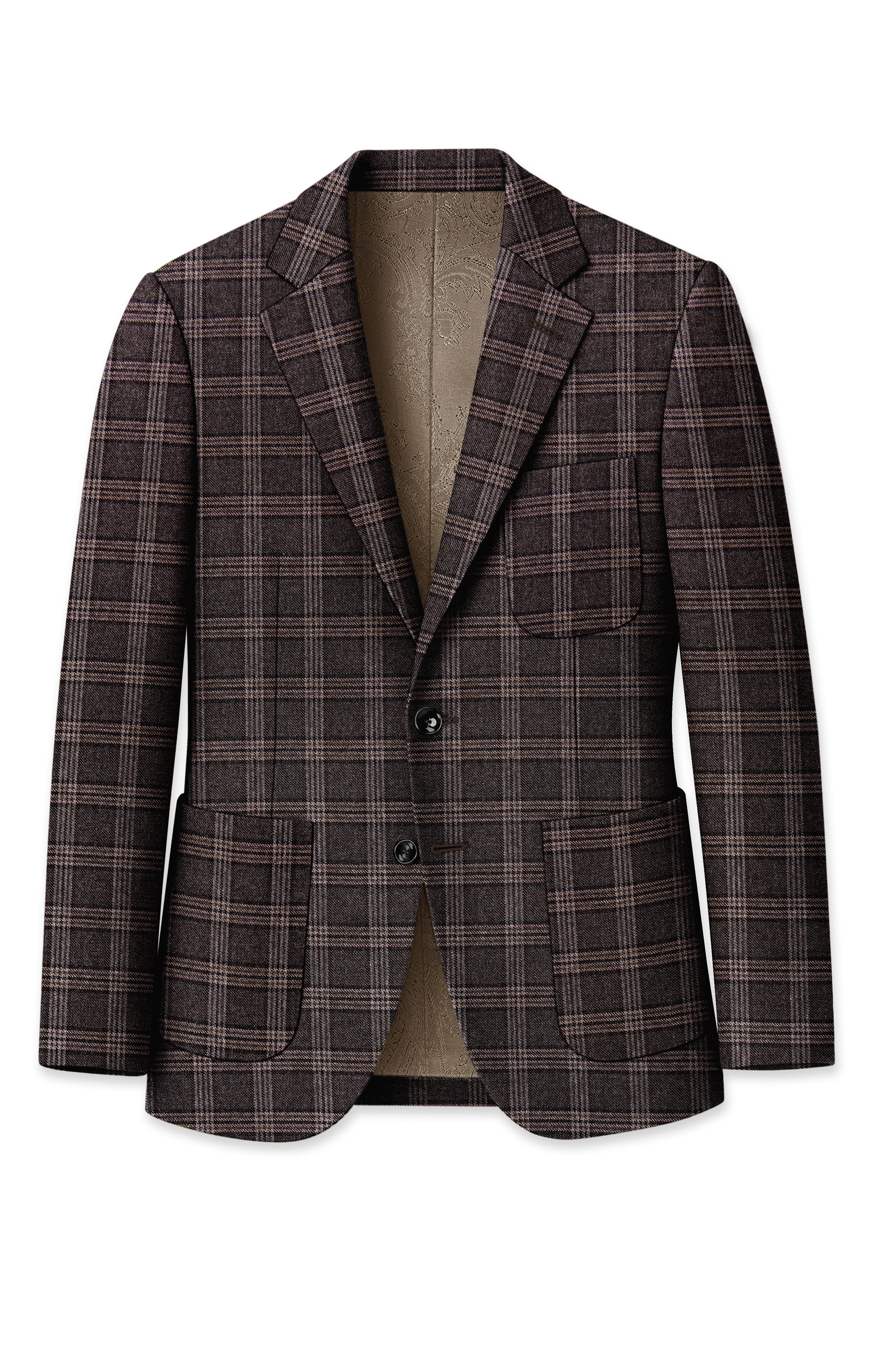 Eclenzo-Eclipse Brown Plaid Tweed Single Breasted Sports Suit
