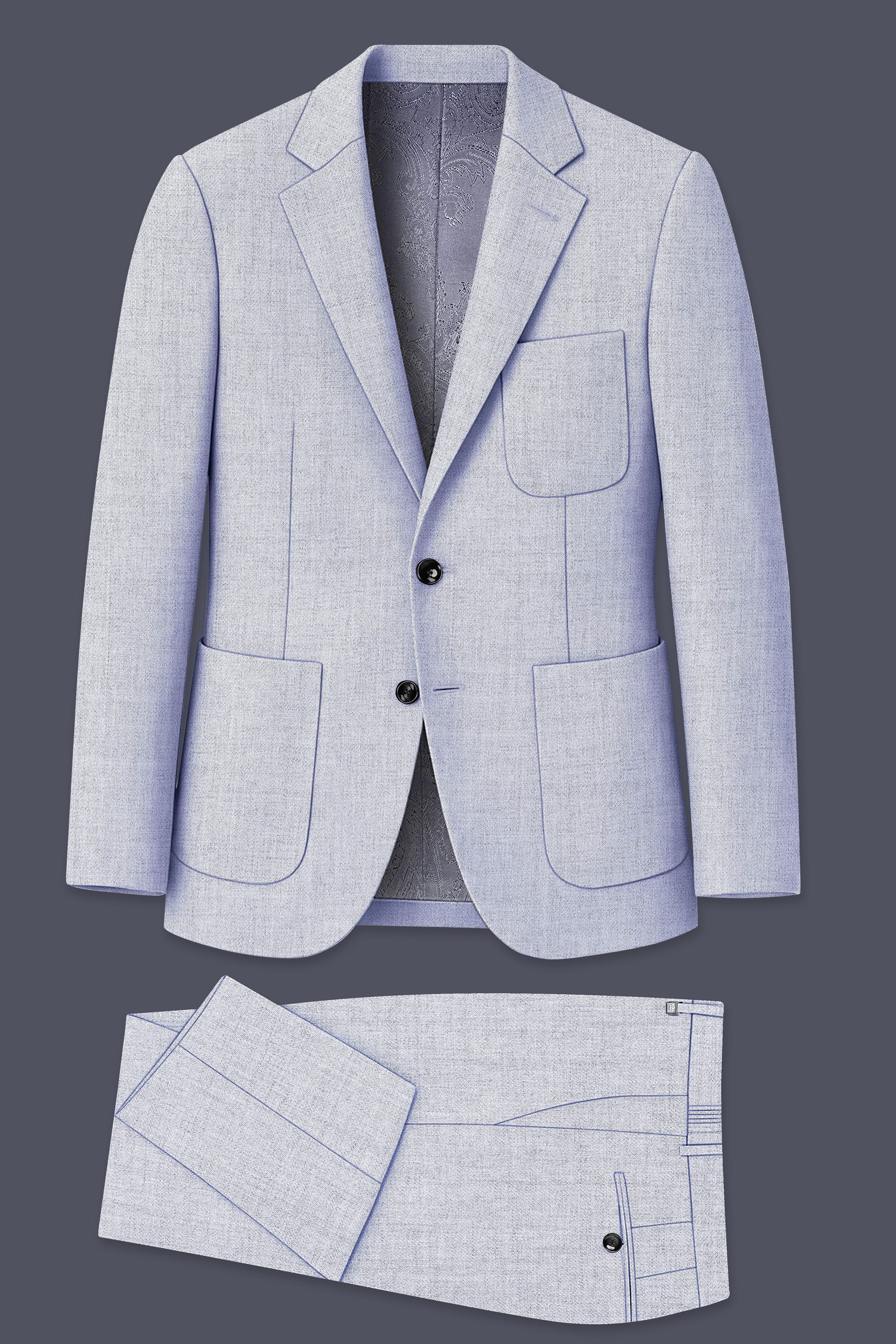 Celestia-Frosted Lilac Blue Textured Tweed Single Breasted Sports Suit