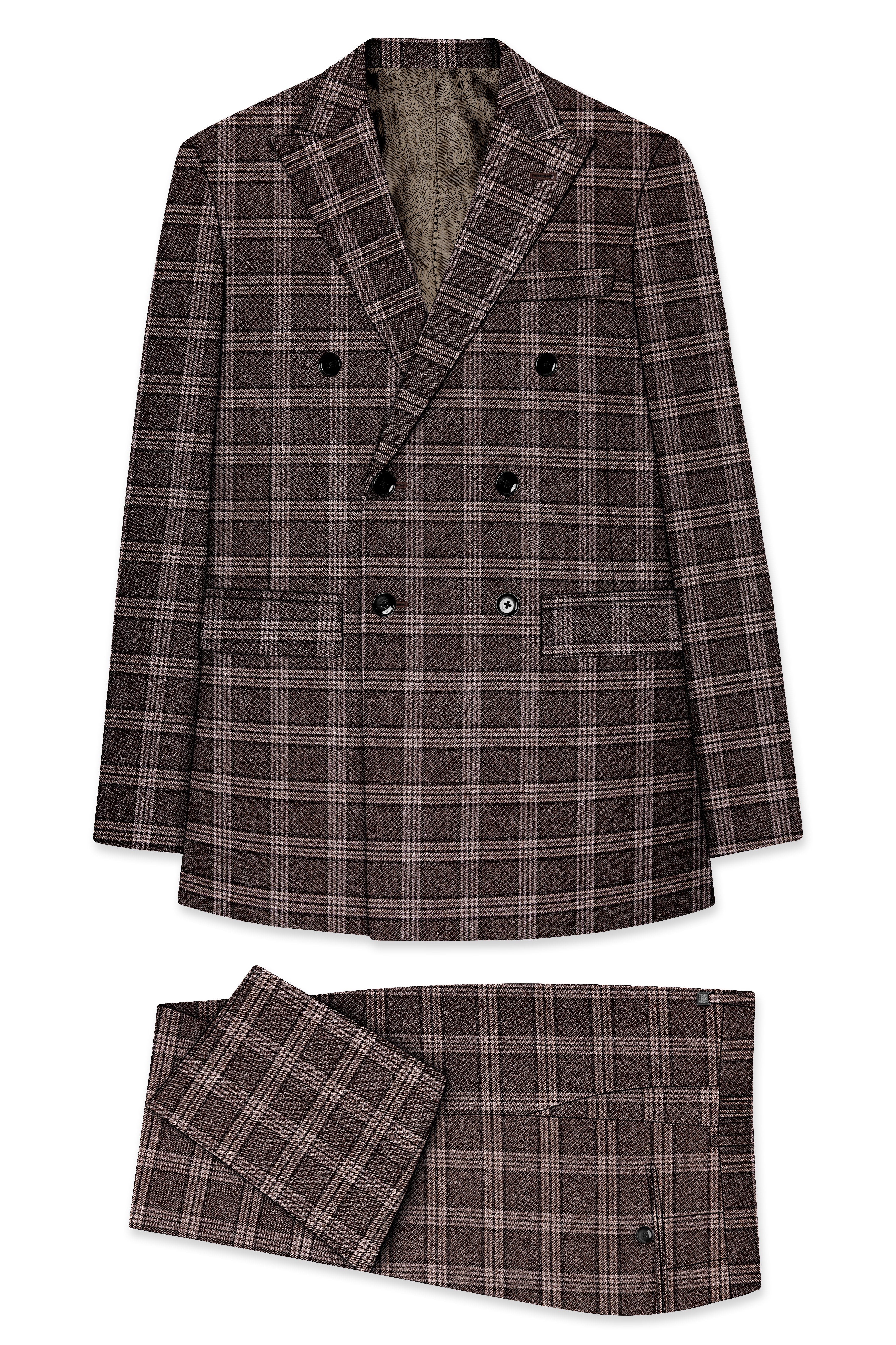 Eclenzo-Eclipse Brown Plaid Tweed Double Breasted Suit