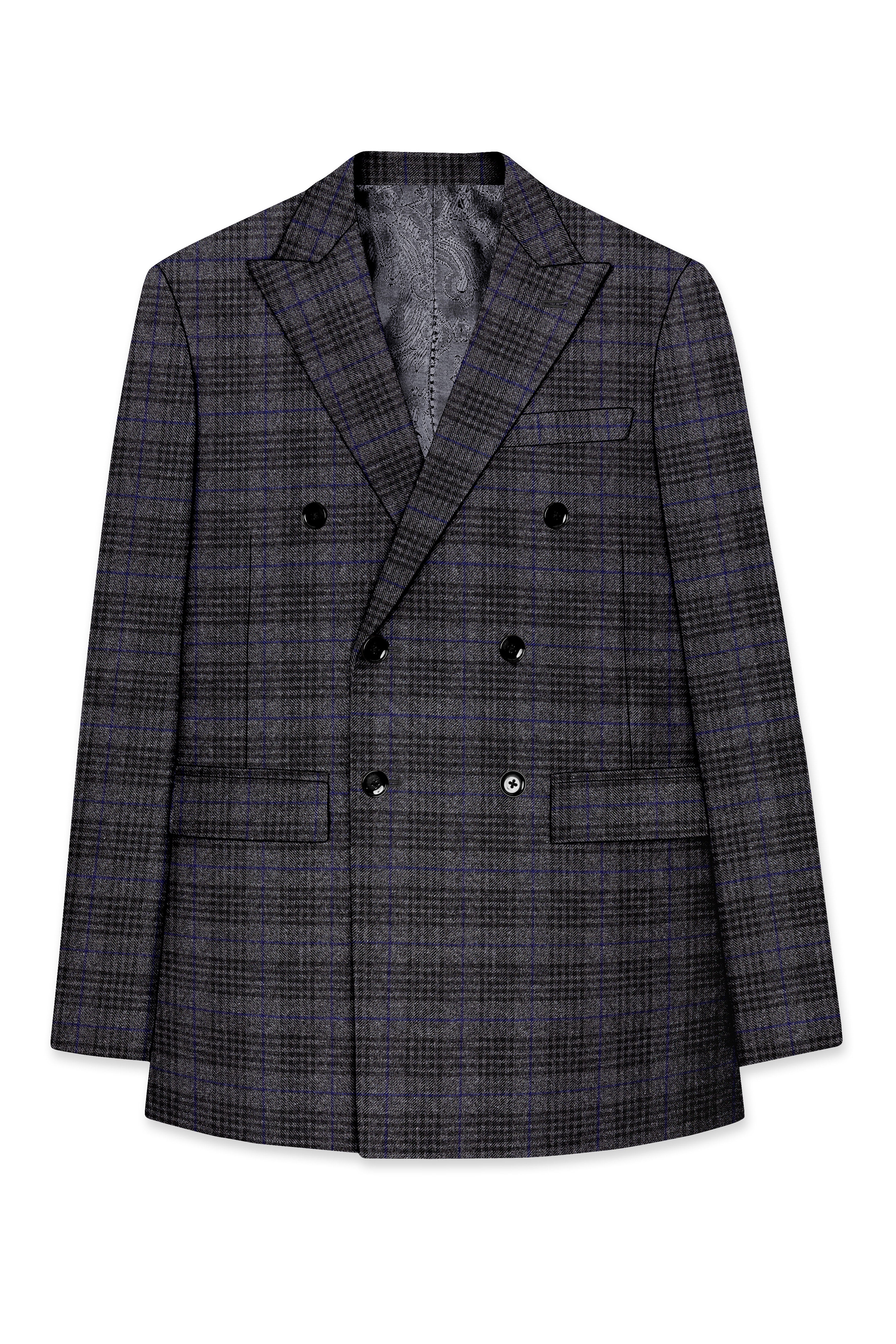 Cinerro-Shark Gray Plaid Tweed Double Breasted Suit