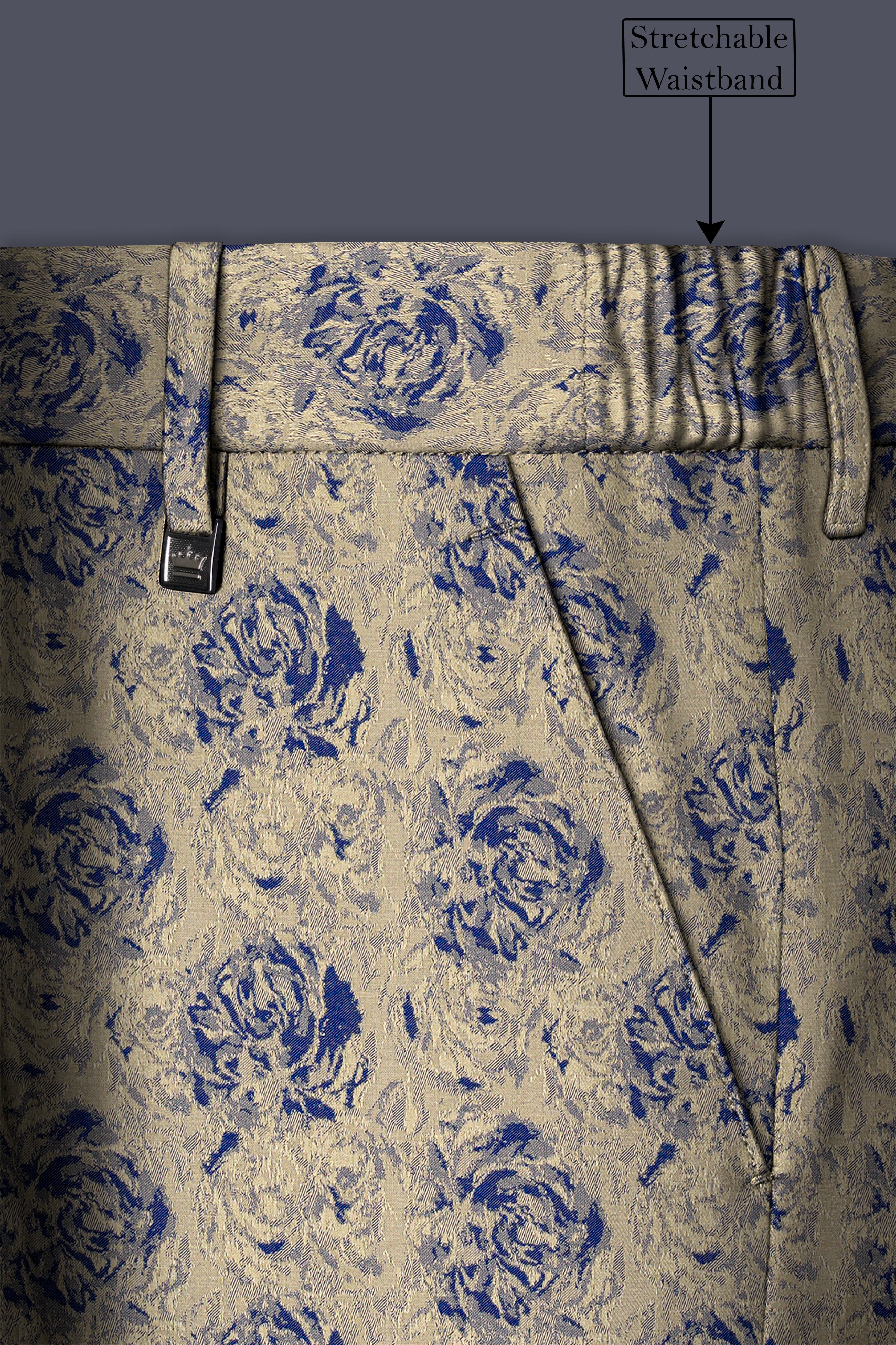 Jacqoro-Gravel Blue and Golden Jacquard Textured Tuxedo Suit