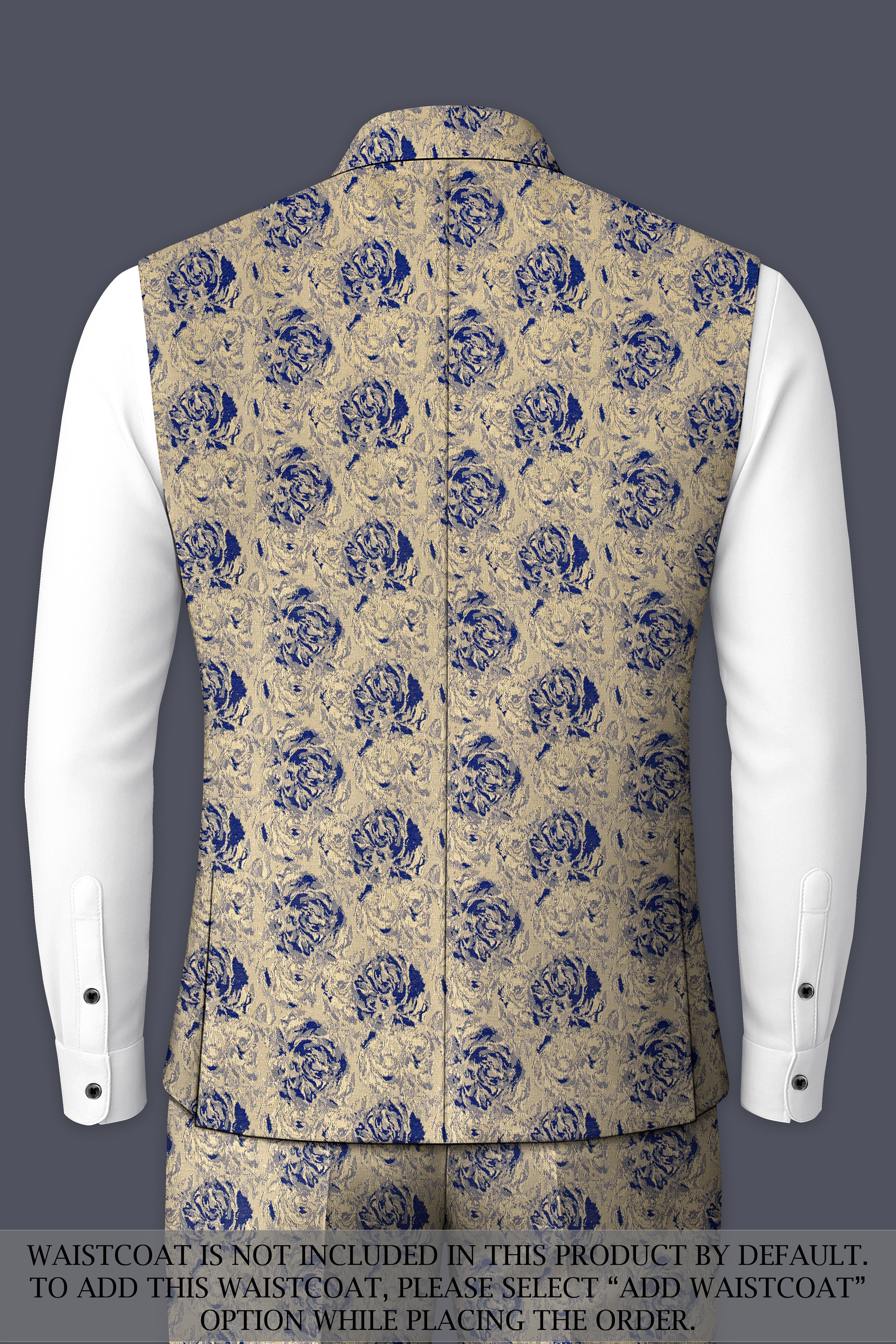 Jacqoro-Gravel Blue and Golden Jacquard Textured Tuxedo Suit