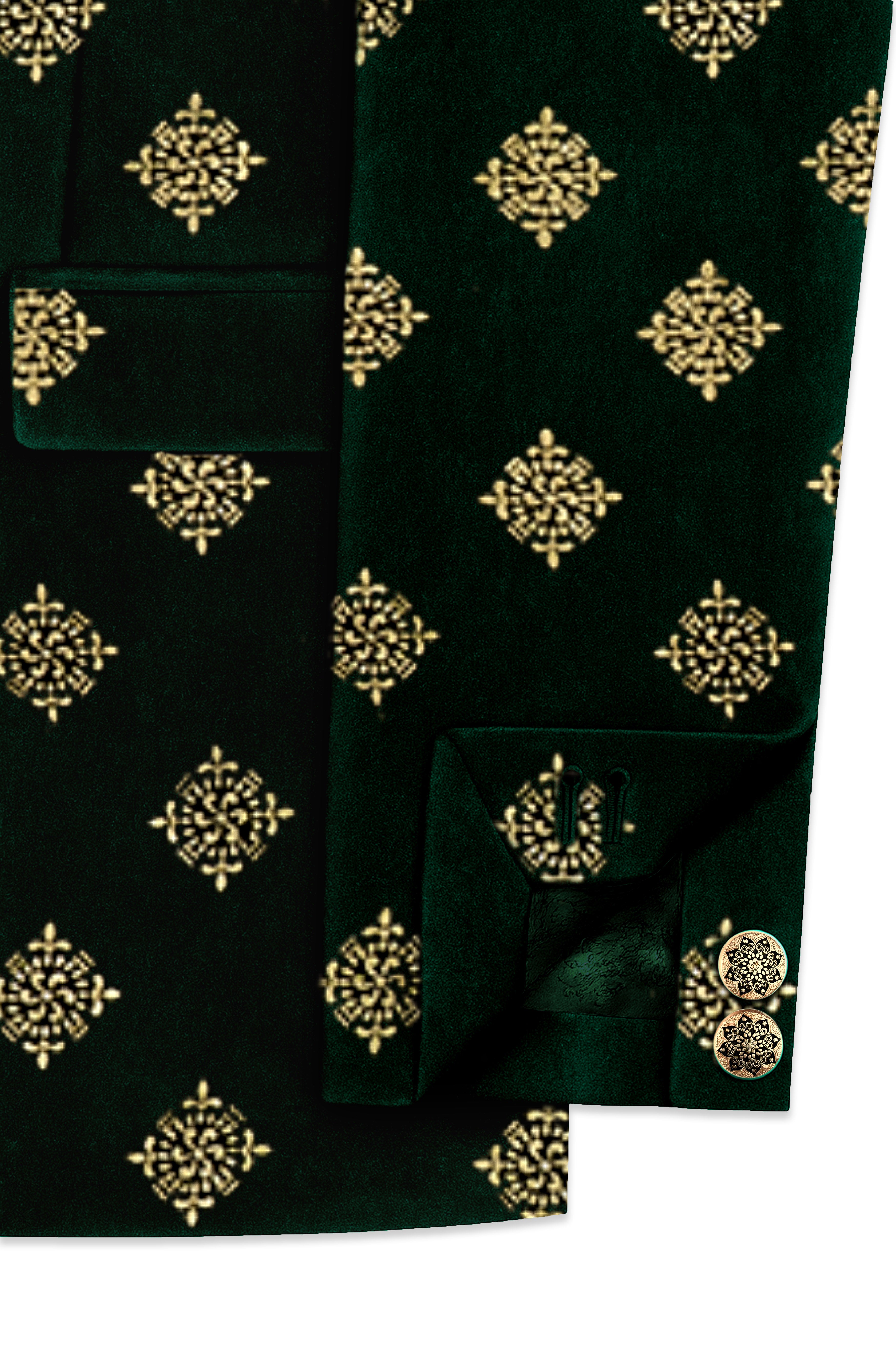 Verdoro-Gordons Green Textured Velvet Cross Placket Bandhgala Suit