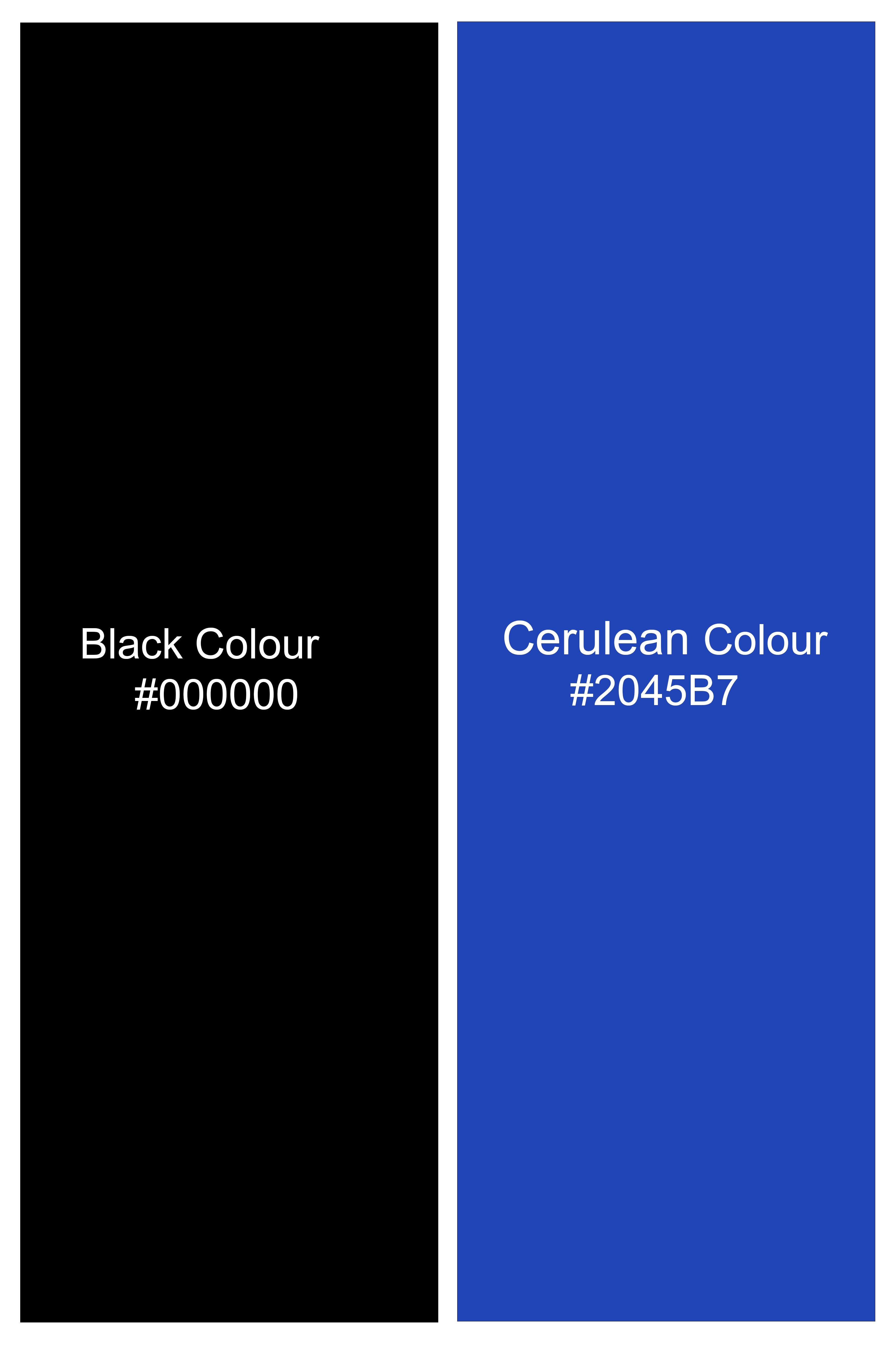 Panevoro-Jade Black With Cerulean Blue Windowpane Wool Rich Tuxedo Suit