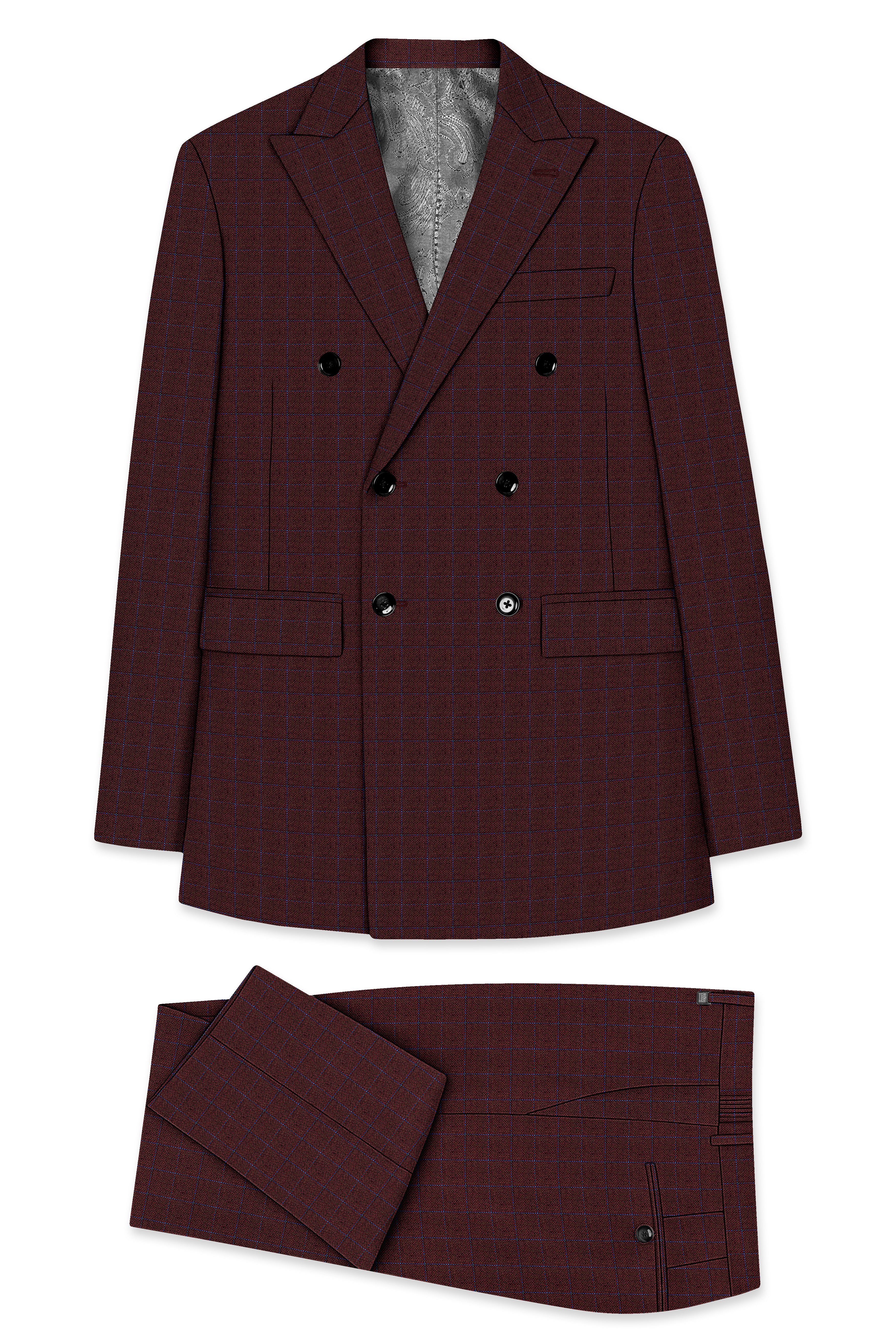 Wolvoro-Eclipse Brown Plaid Wool Rich Double Breasted Suit