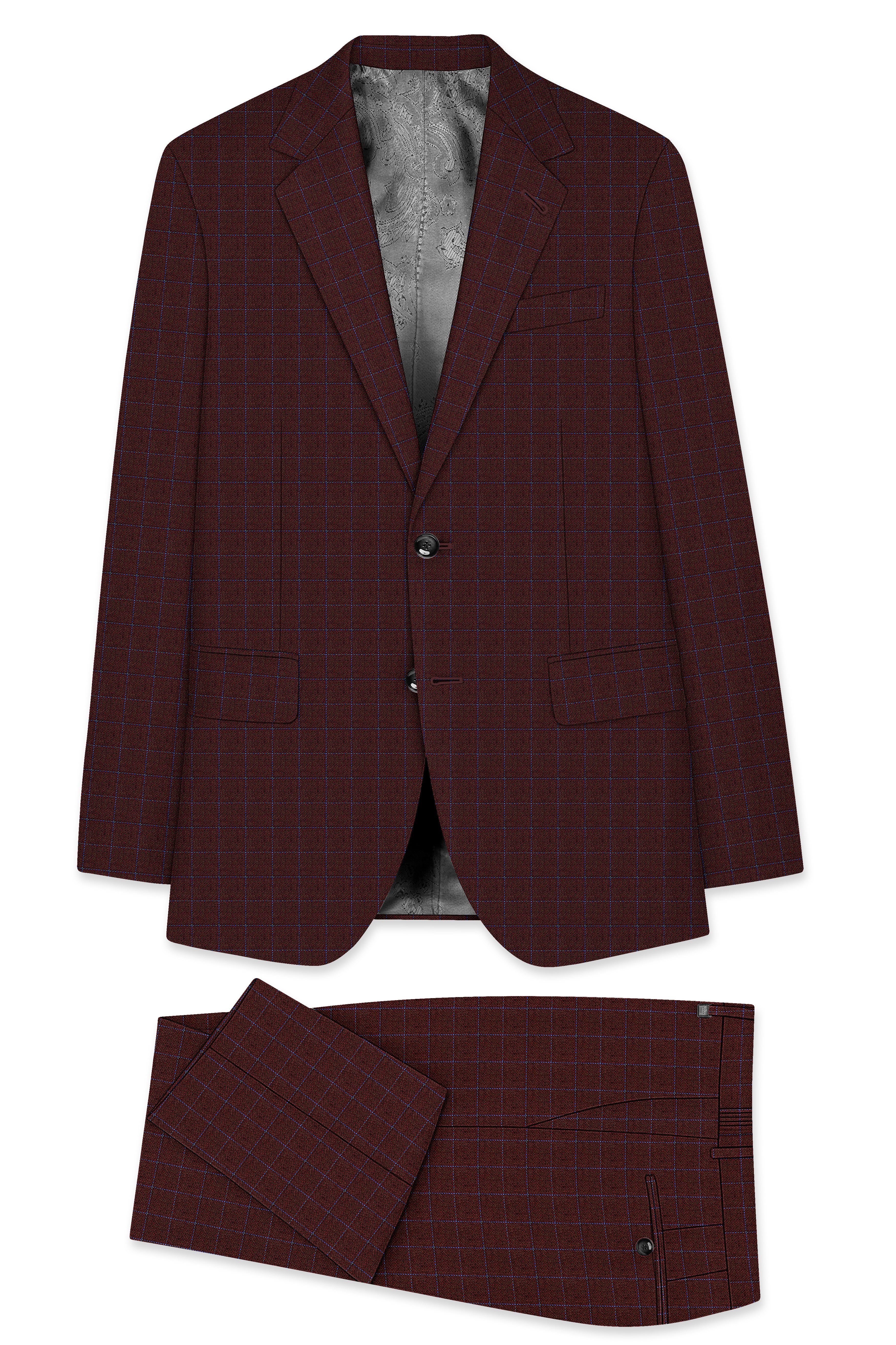Wolvoro-Eclipse Brown Plaid Wool Rich Single Breasted Suit