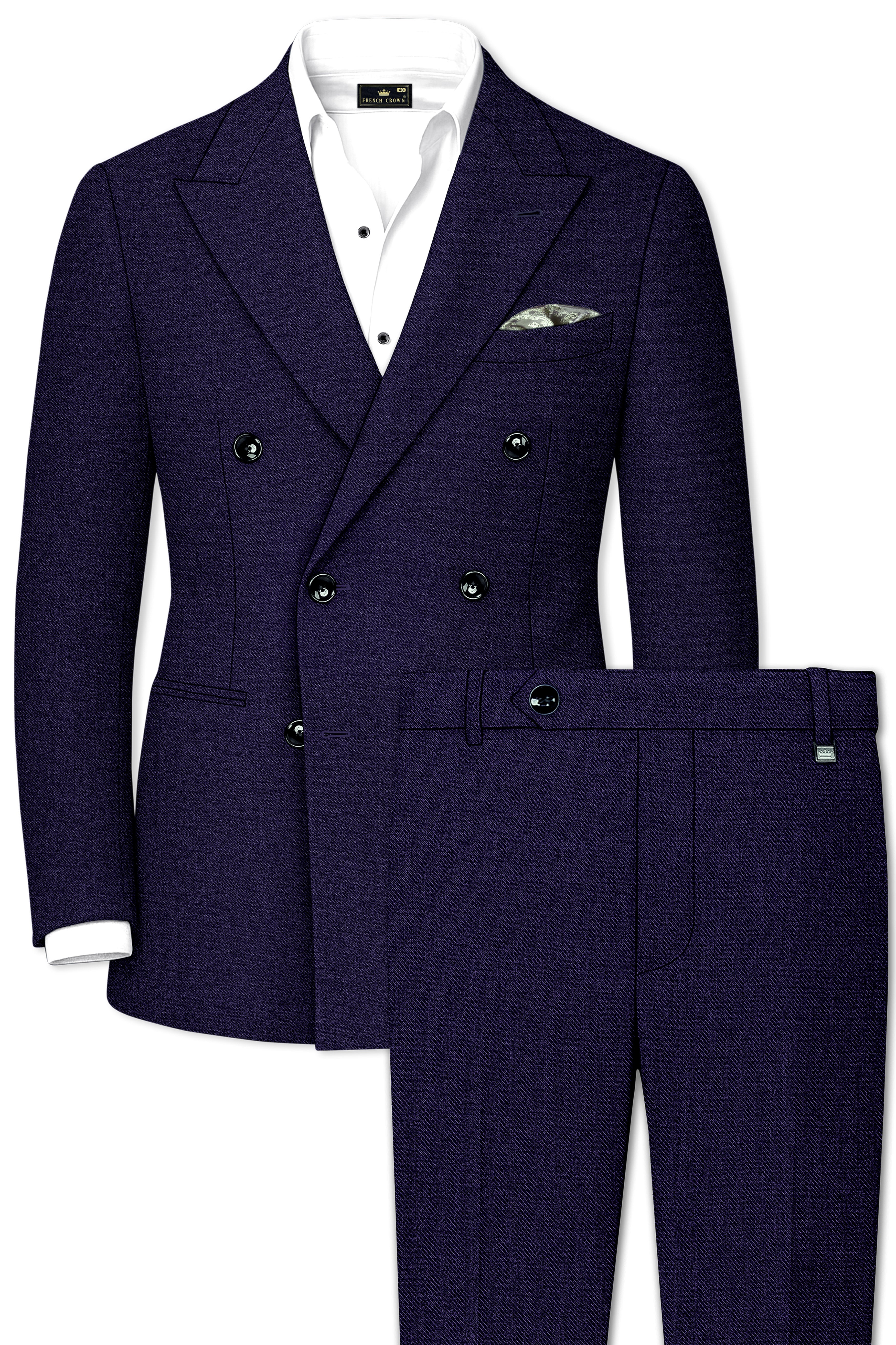 Bluvoro-Mirage Blue Textured Tweed Double Breasted Suit