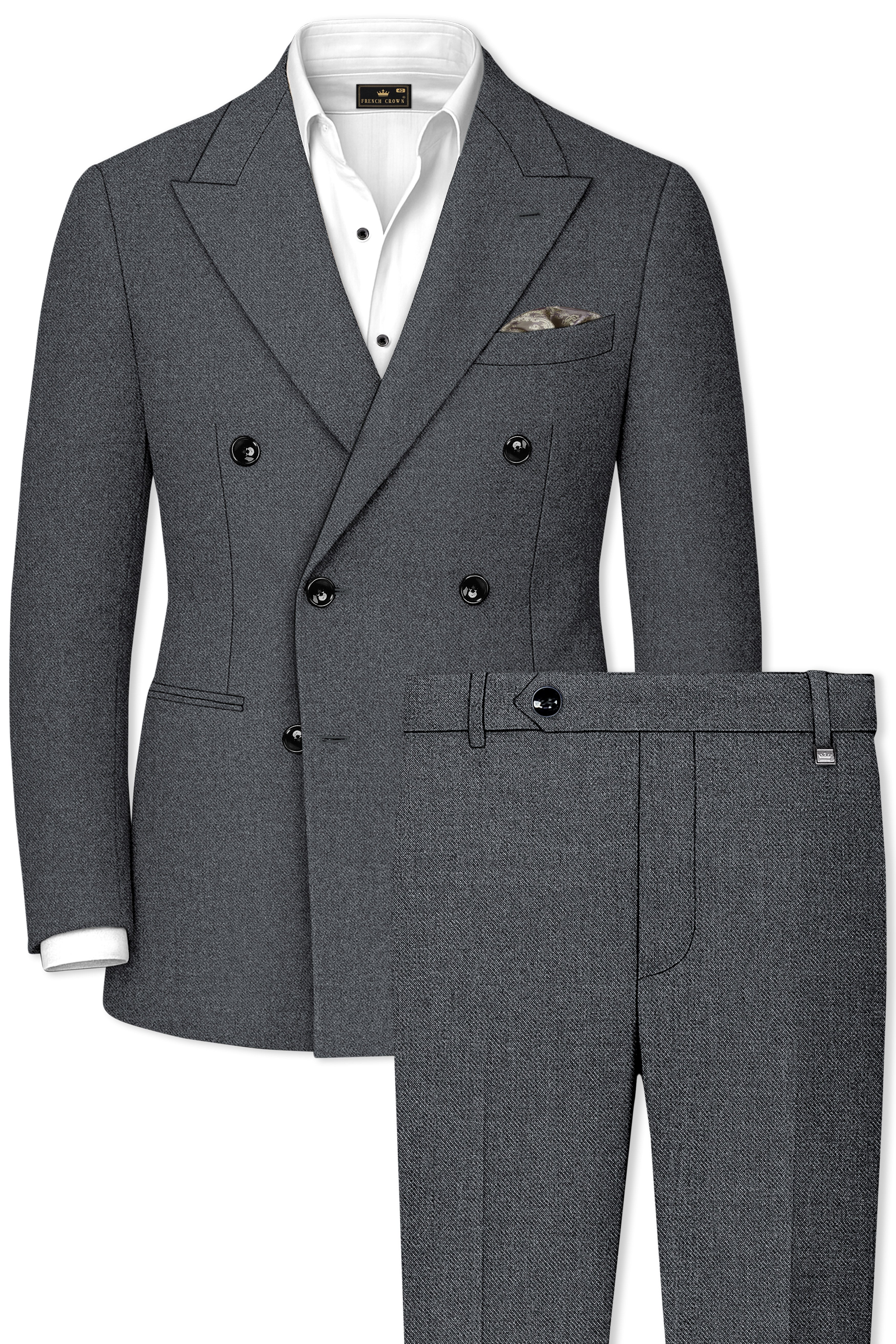 Gravano-Ship Gray Textured Tweed Premium Wool Rich Double Breasted
