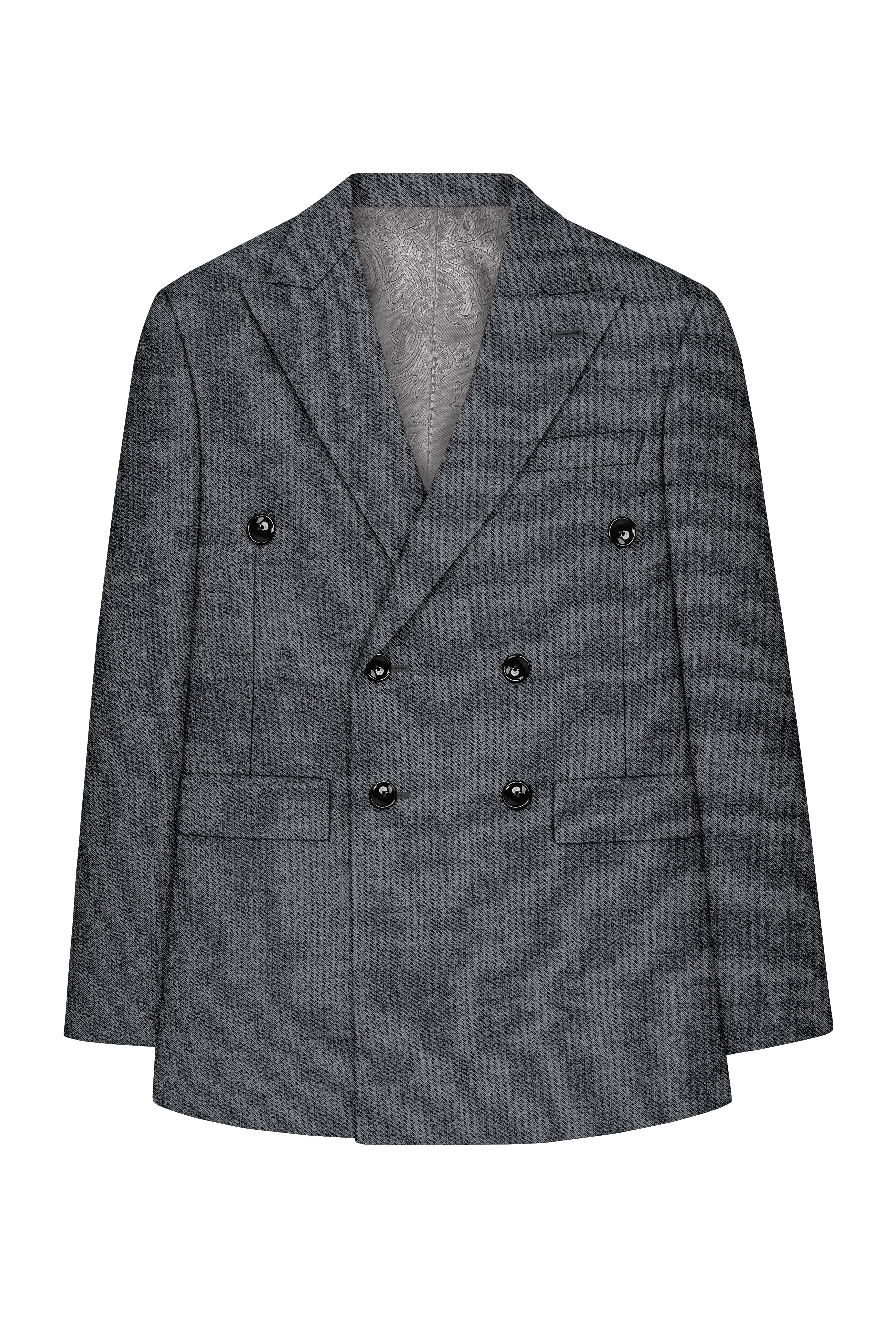 Gravano-Ship Gray Textured Tweed Premium Wool Rich Double Breasted
