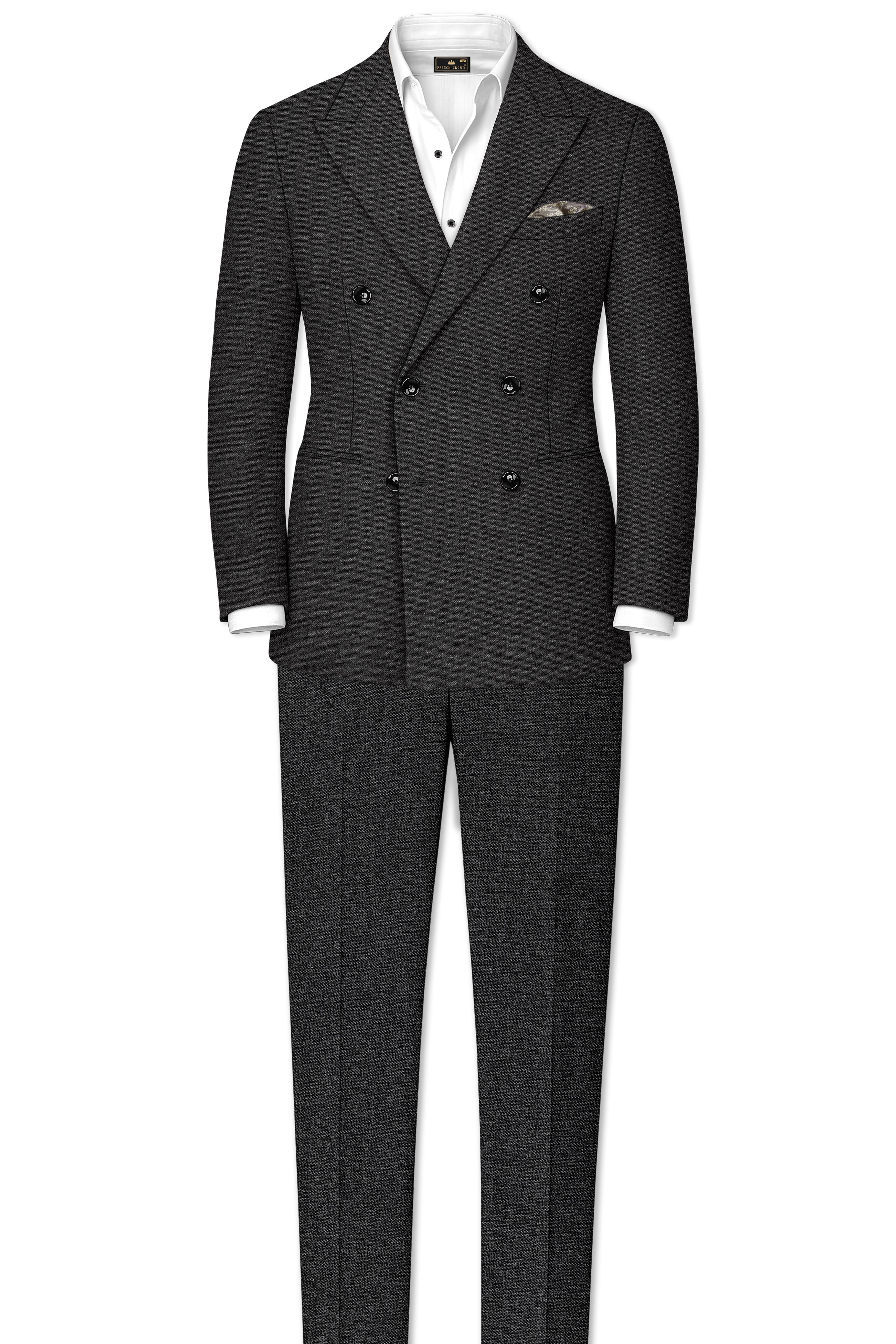Metallo-Gunmetal Gray Textured Tweed Double Breasted Suit