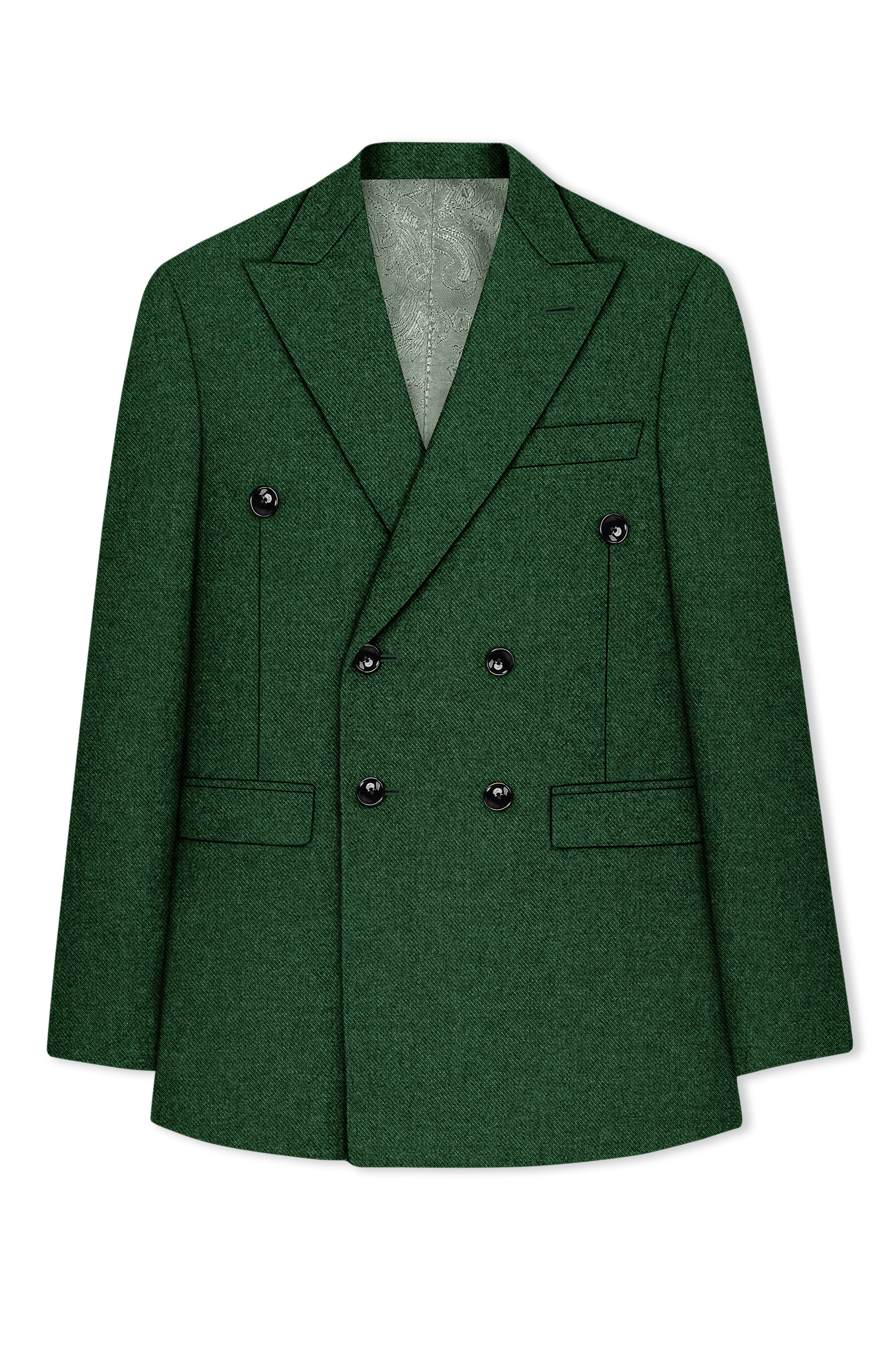 Virenza-Mystle Green Textured Tweed Double Breasted Suit