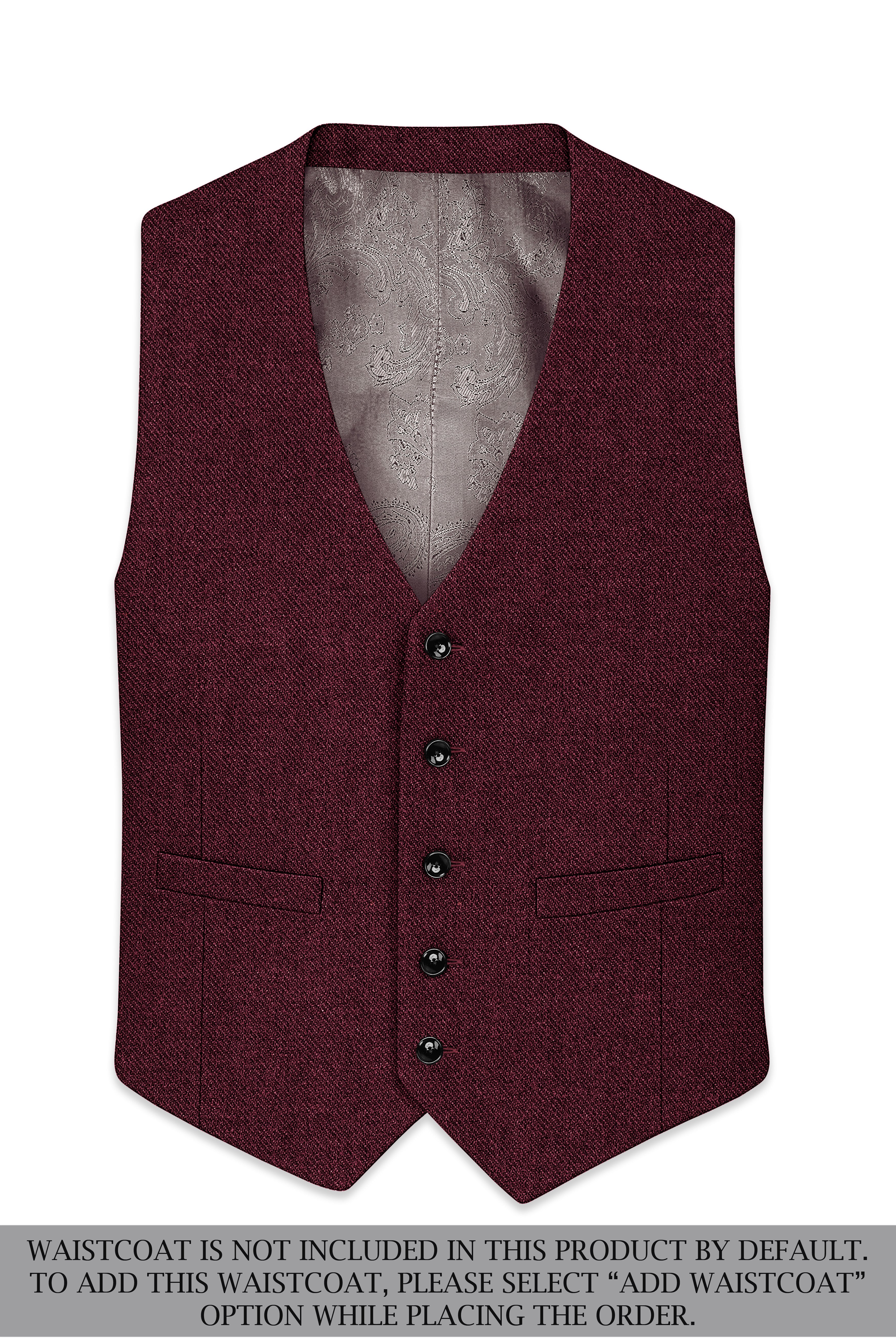 Burgvoro-Crated Maroon Textured Tweed Double Breasted Suit