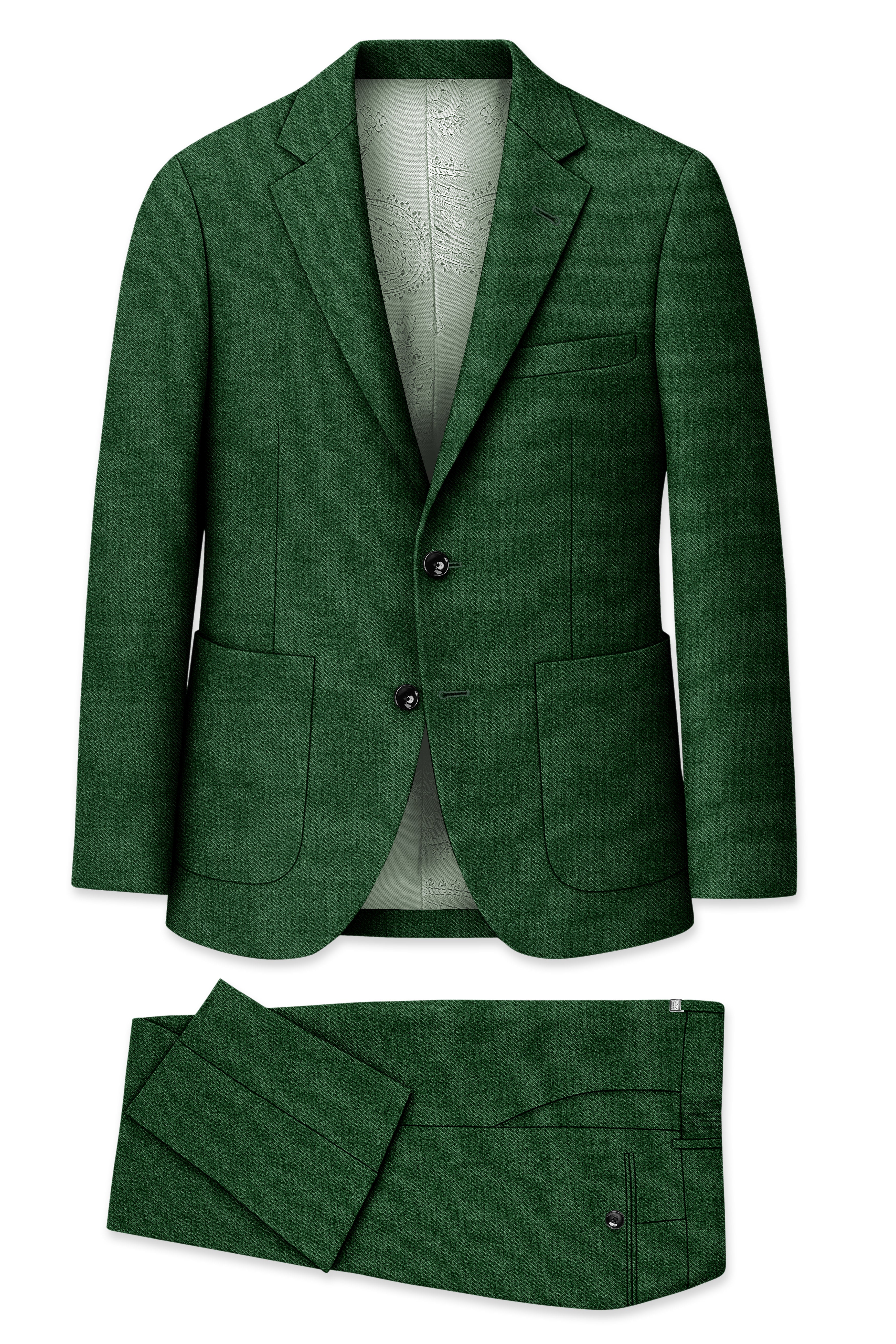 Virenza-Mystle Green Textured Tweed Single Breasted Sports Suit