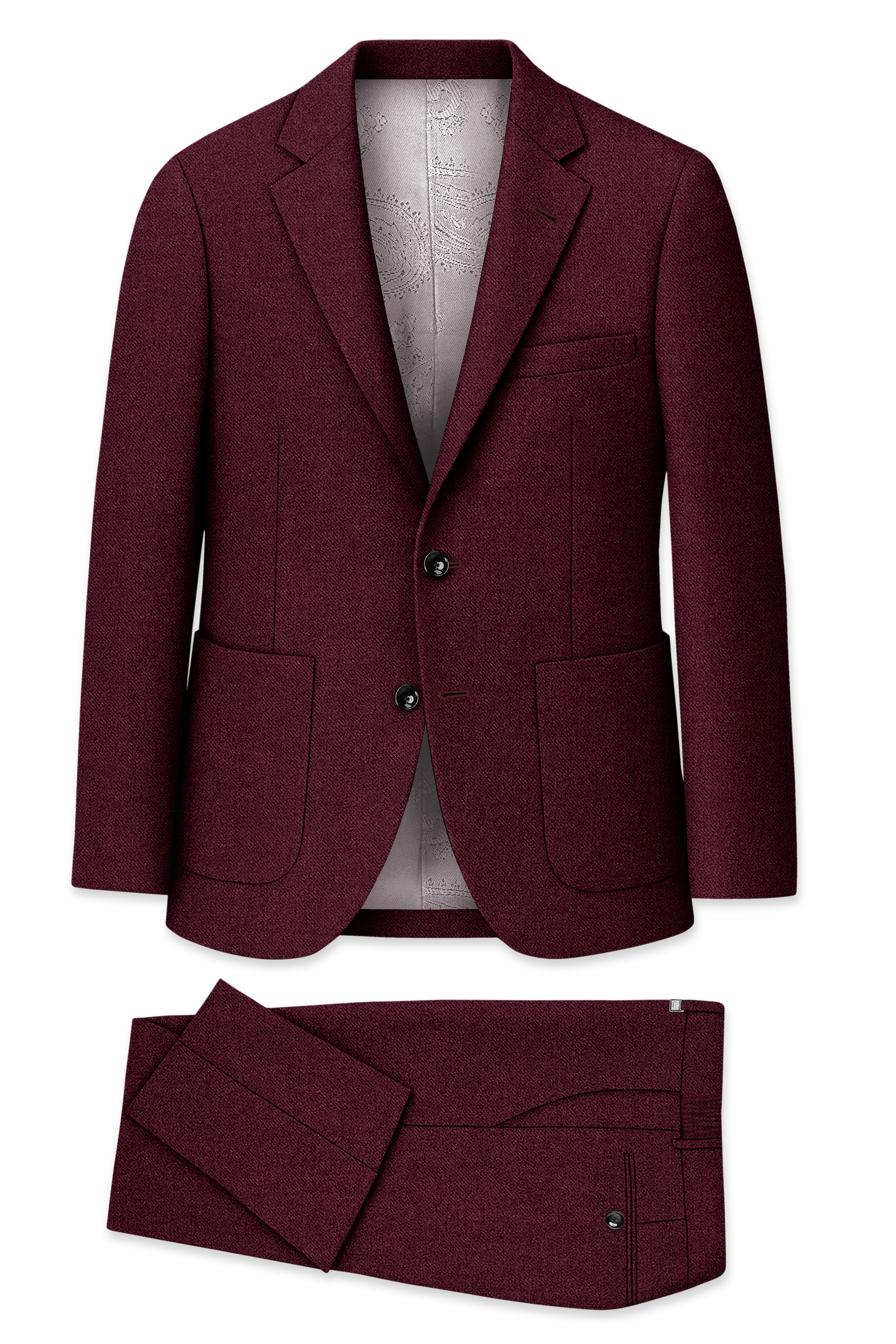 Burgvoro-Crated Maroon Textured Tweed Single Breasted Sports Suit