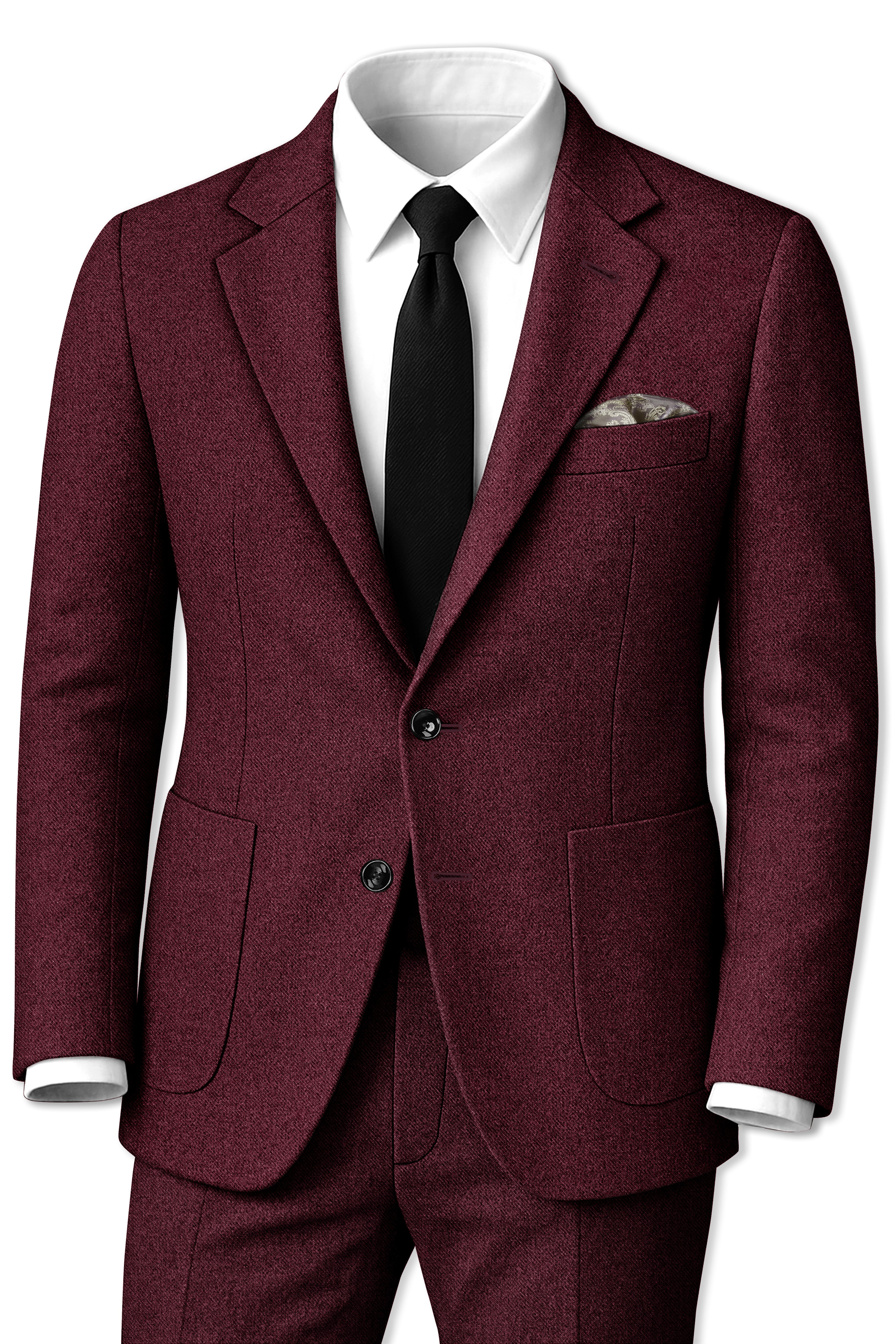 Burgvoro-Crated Maroon Textured Tweed Single Breasted Sports Suit