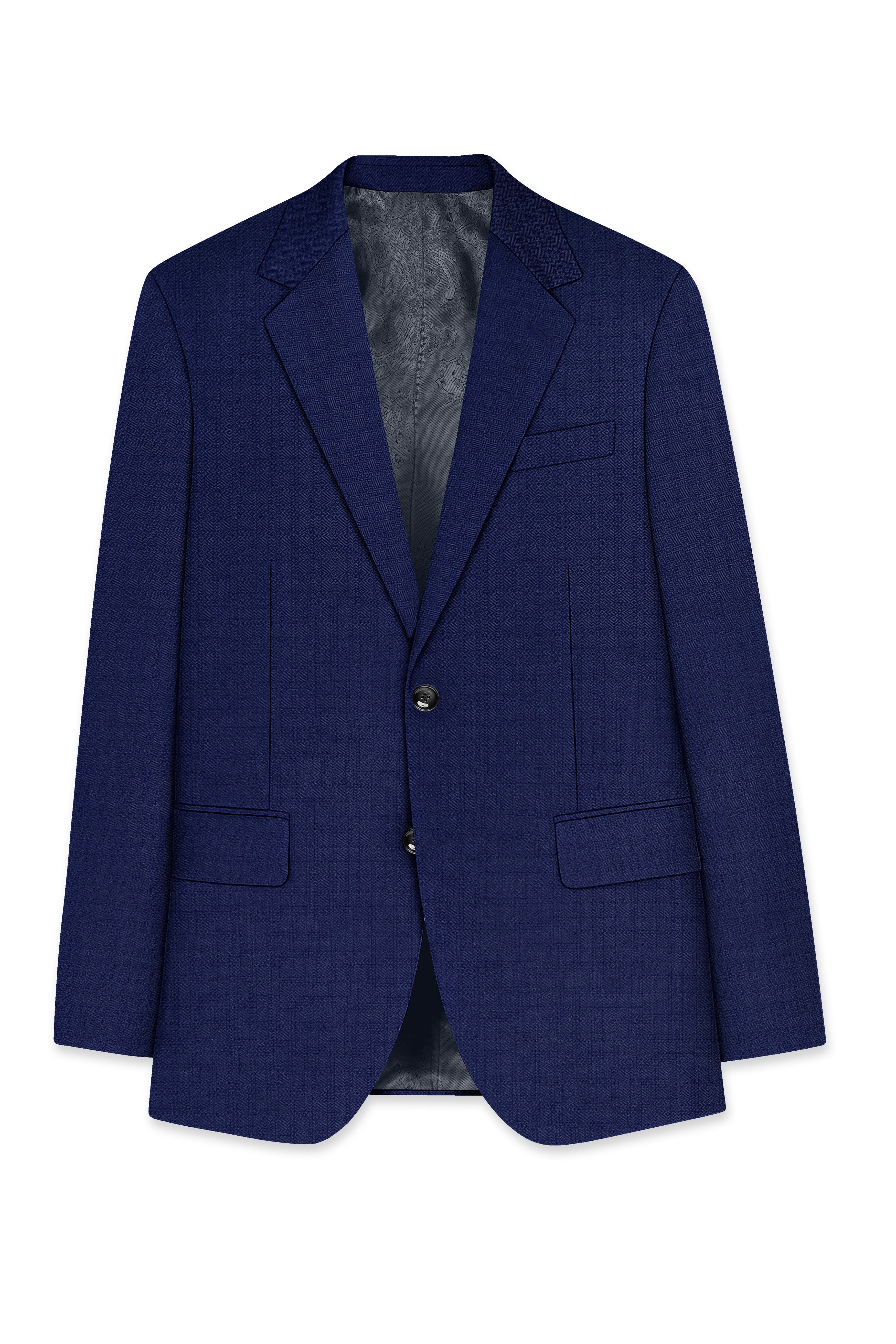 Bluvoro-Space Blue Textured Wool Rich Single Breasted Suit