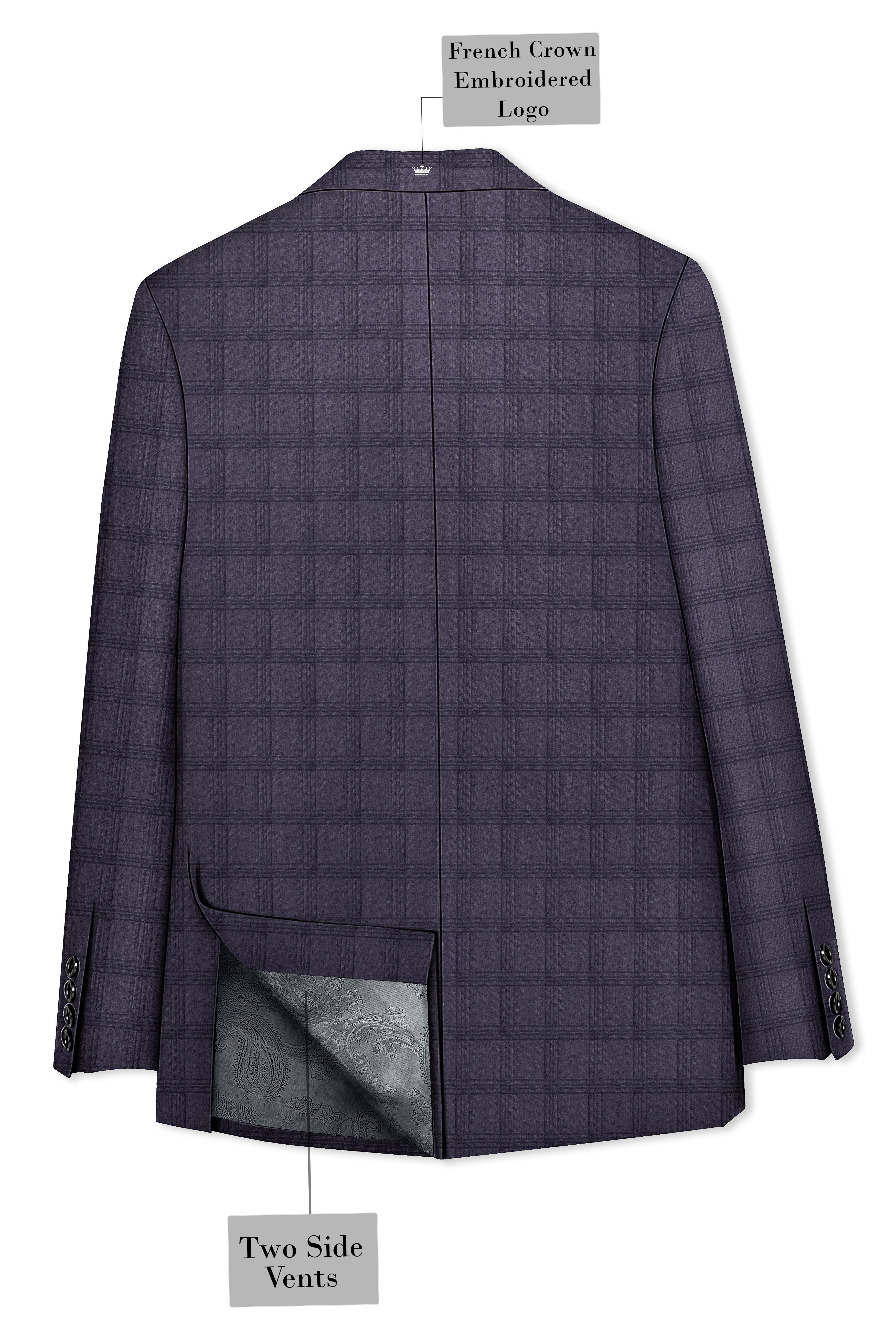 Auretuna-Tuna Blue Tonal Check Plaid Wool Rich Single Breasted Suit