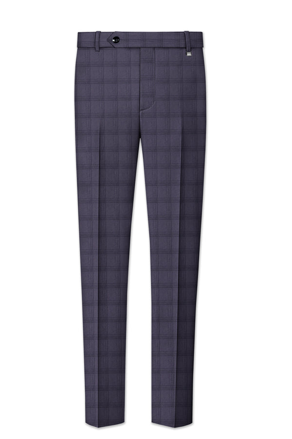 Auretuna-Tuna Blue Tonal Plaid Wool Rich Stretchable Waistband Pant