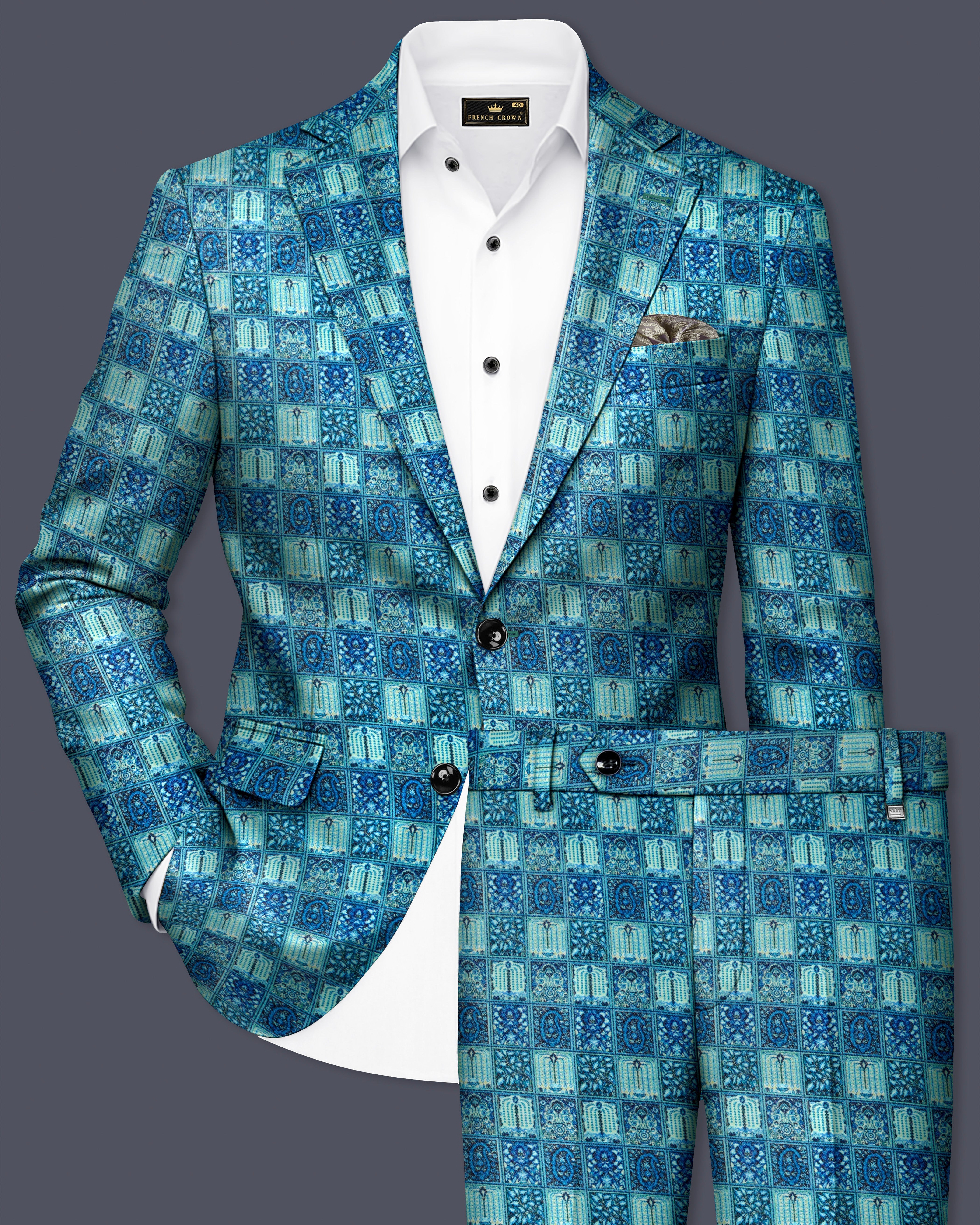 Mosaivoro-Caribbean Blue Geometric Mosaic Printed Premium Velvet