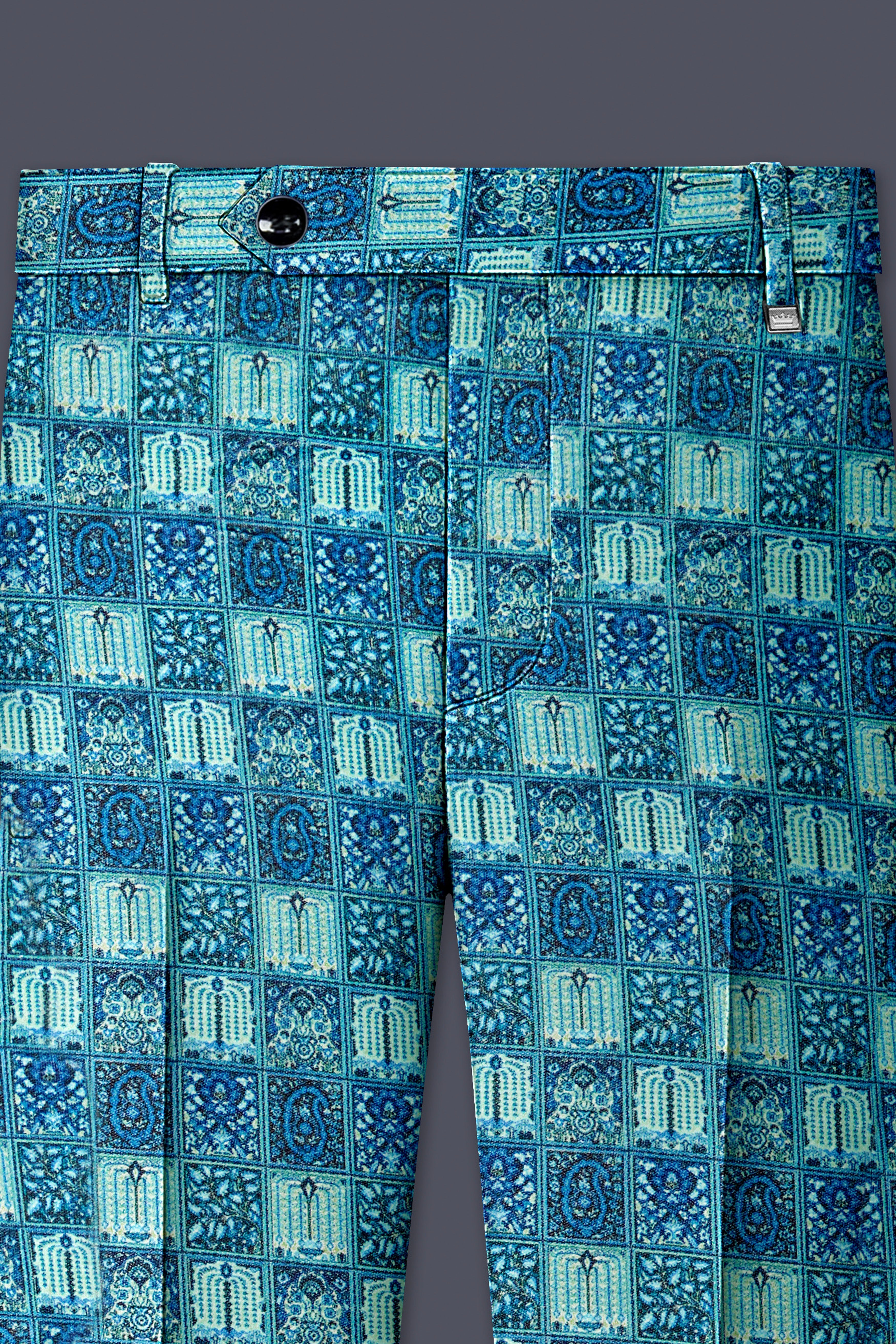 Mosaivoro-Caribbean Blue Geometric Mosaic Printed Velvet Single Breasted Suit
