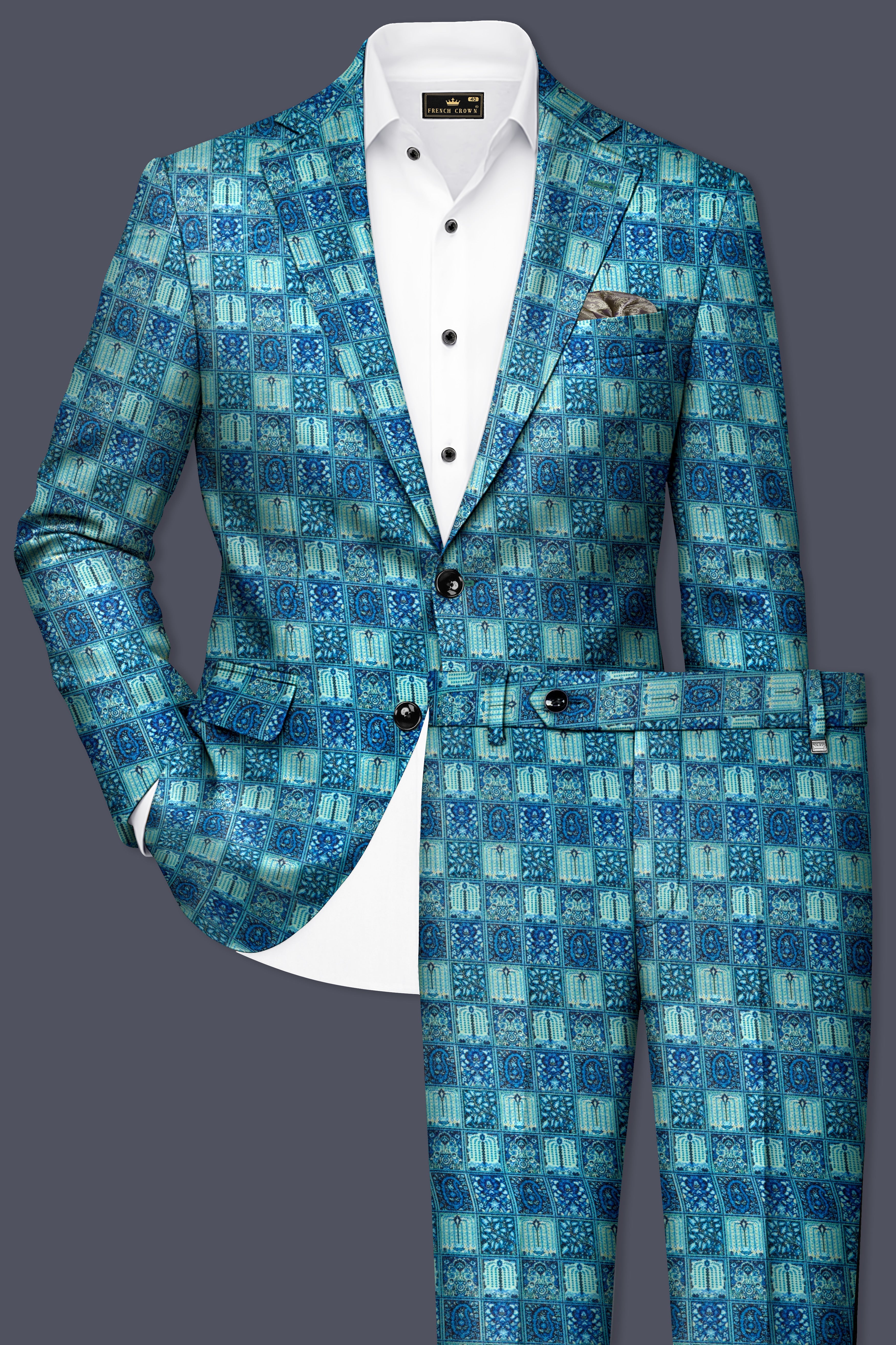 Mosaivoro-Caribbean Blue Geometric Mosaic Printed Premium Velvet