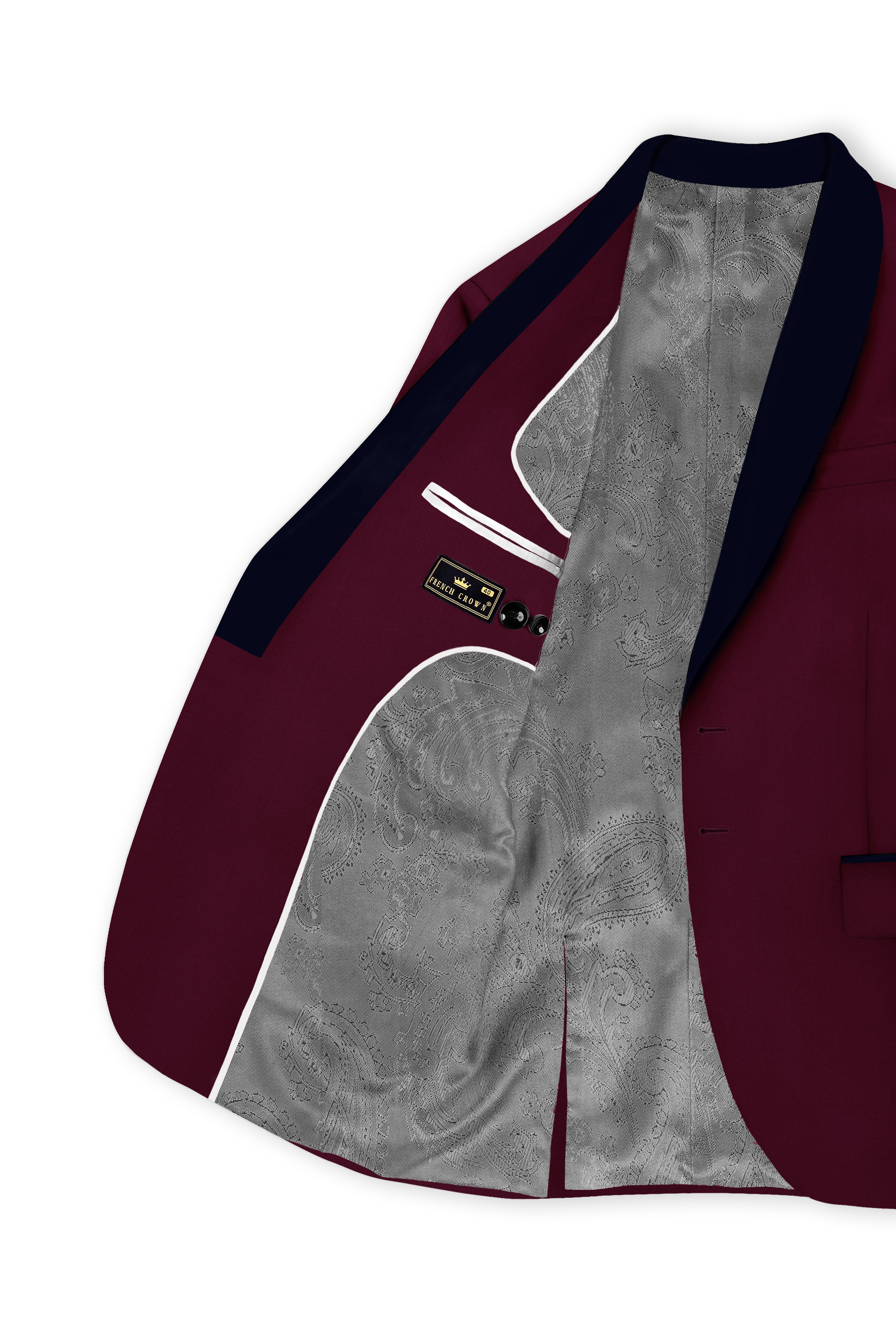 Regal Maroon-Tamarind With Blue Lepal Solid Wool Rich Tuxedo Suit