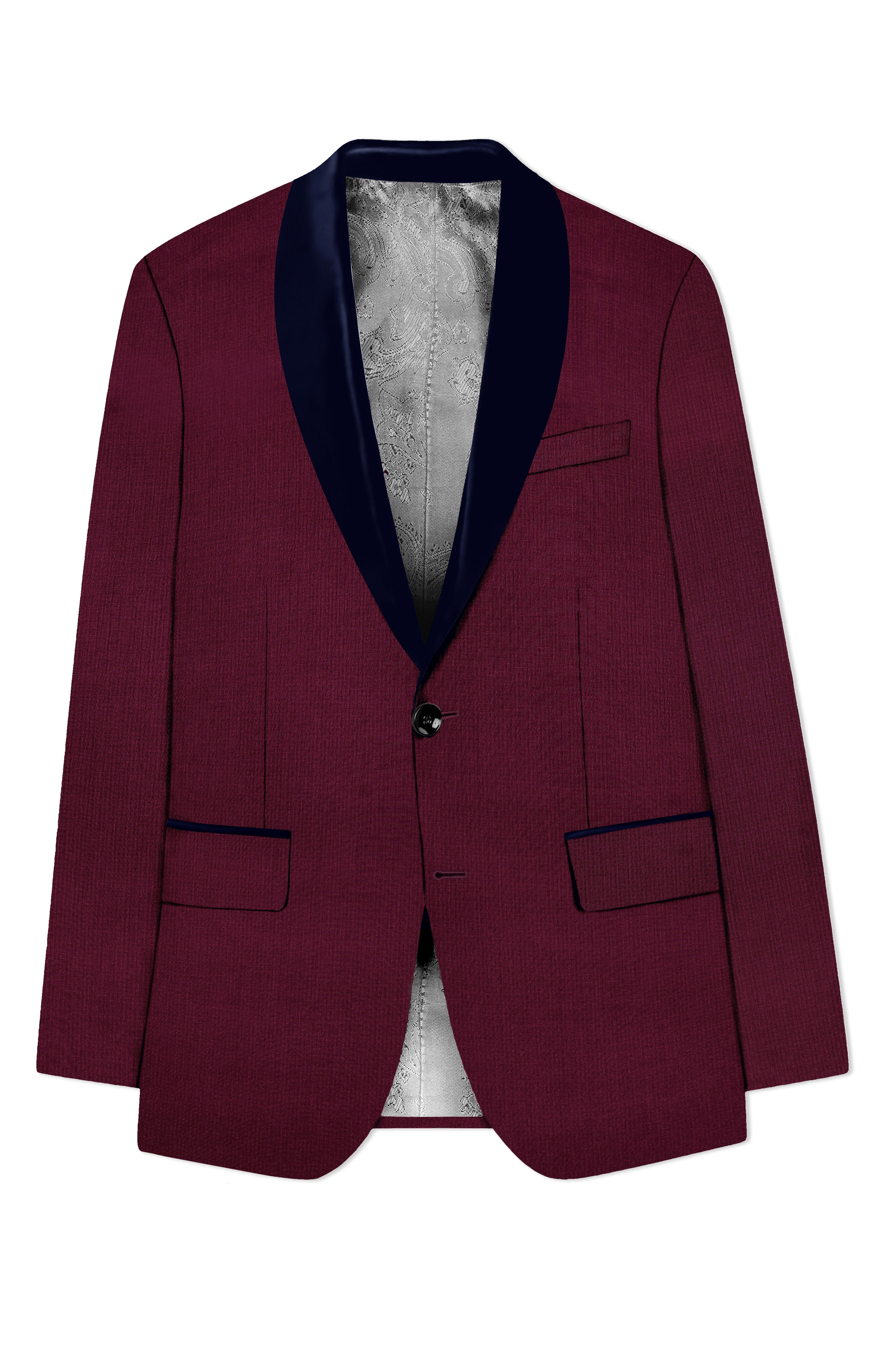 Regal Maroon-Tamarind With Blue Lepal Solid Wool Rich Tuxedo Suit