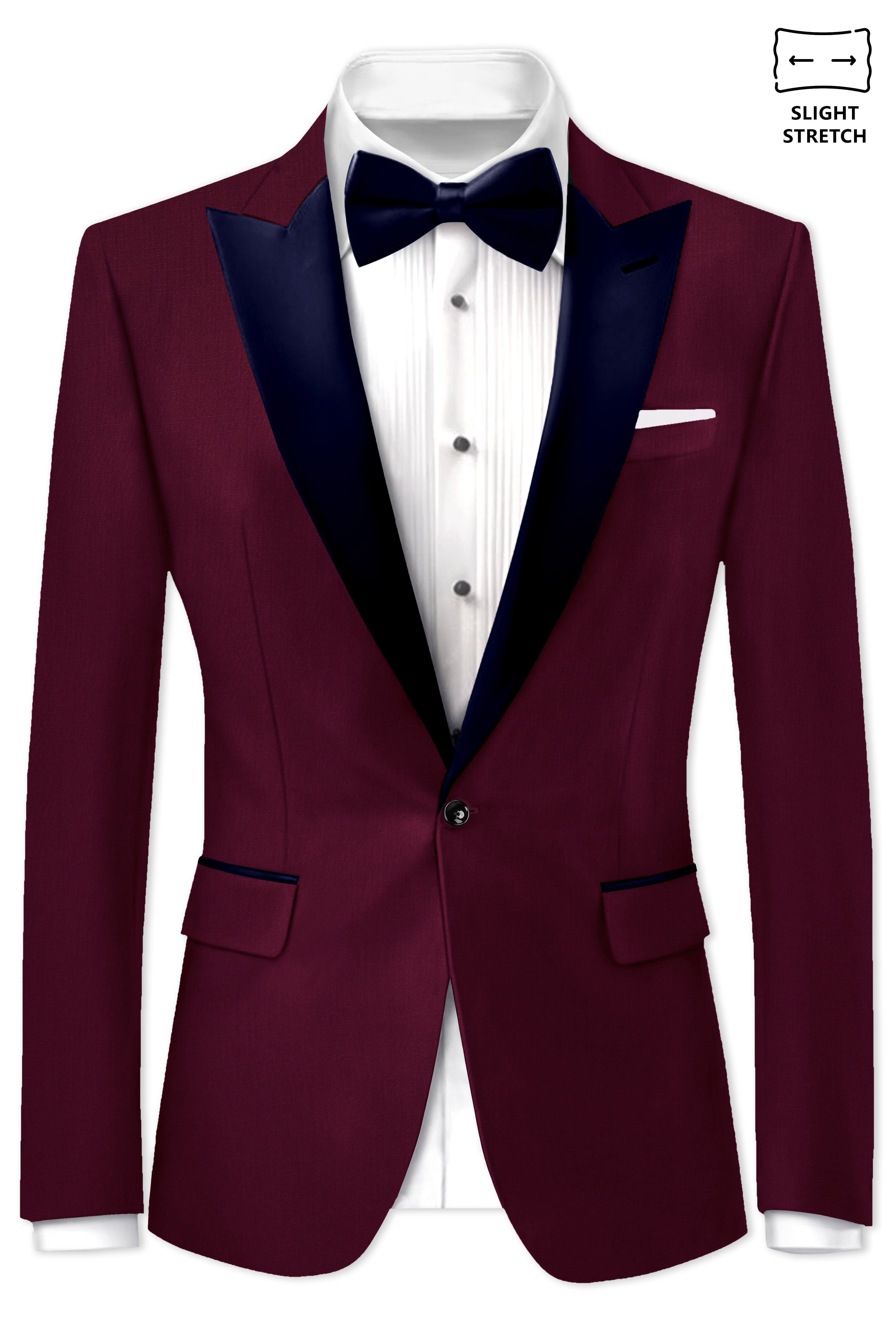 Regal Maroon-Tamarind With Blue Peak Lepal Solid Wool Rich Tuxedo Suit