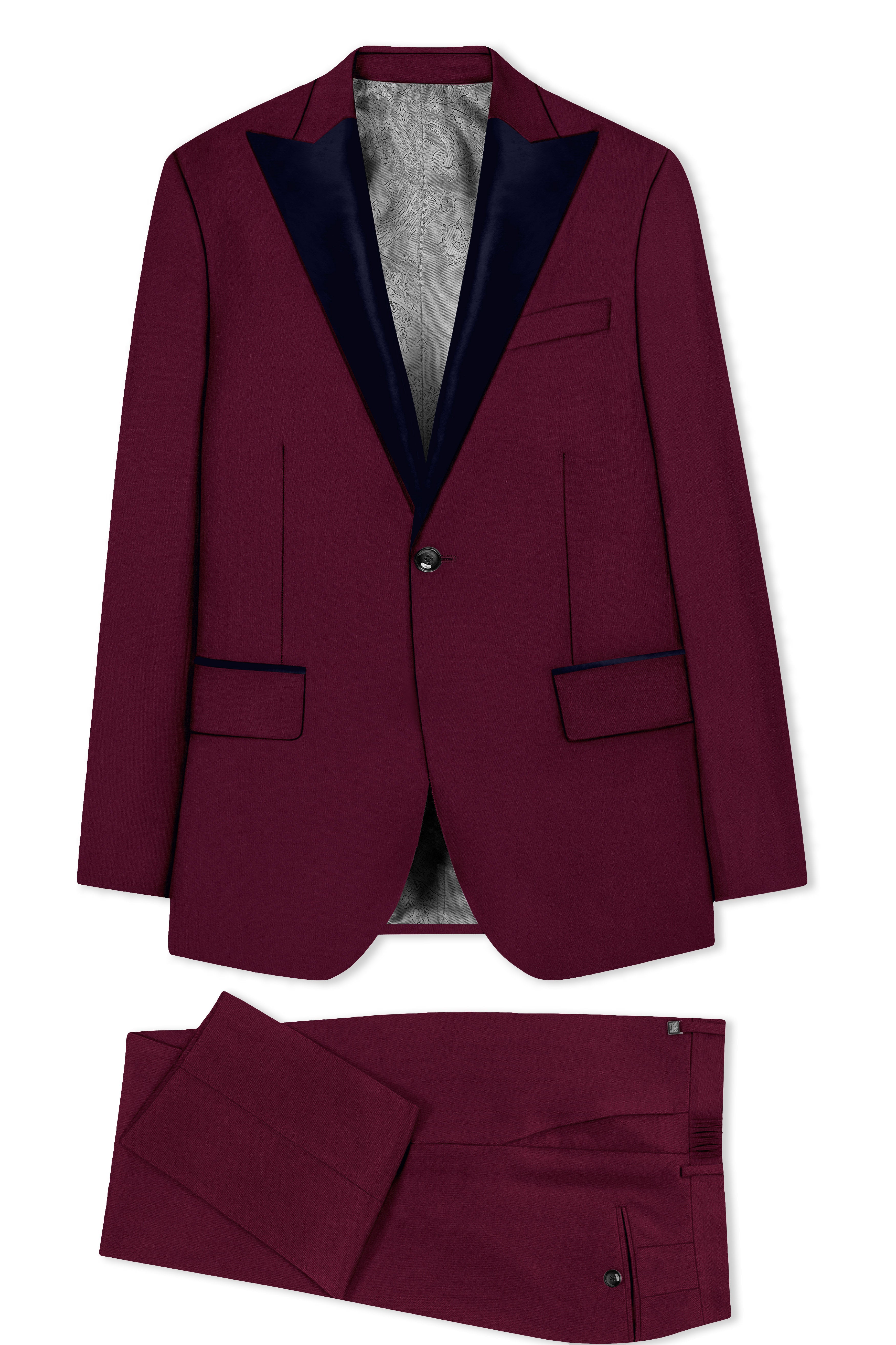 Regal Maroon-Tamarind With Blue Peak Lepal Solid Wool Rich Tuxedo Suit