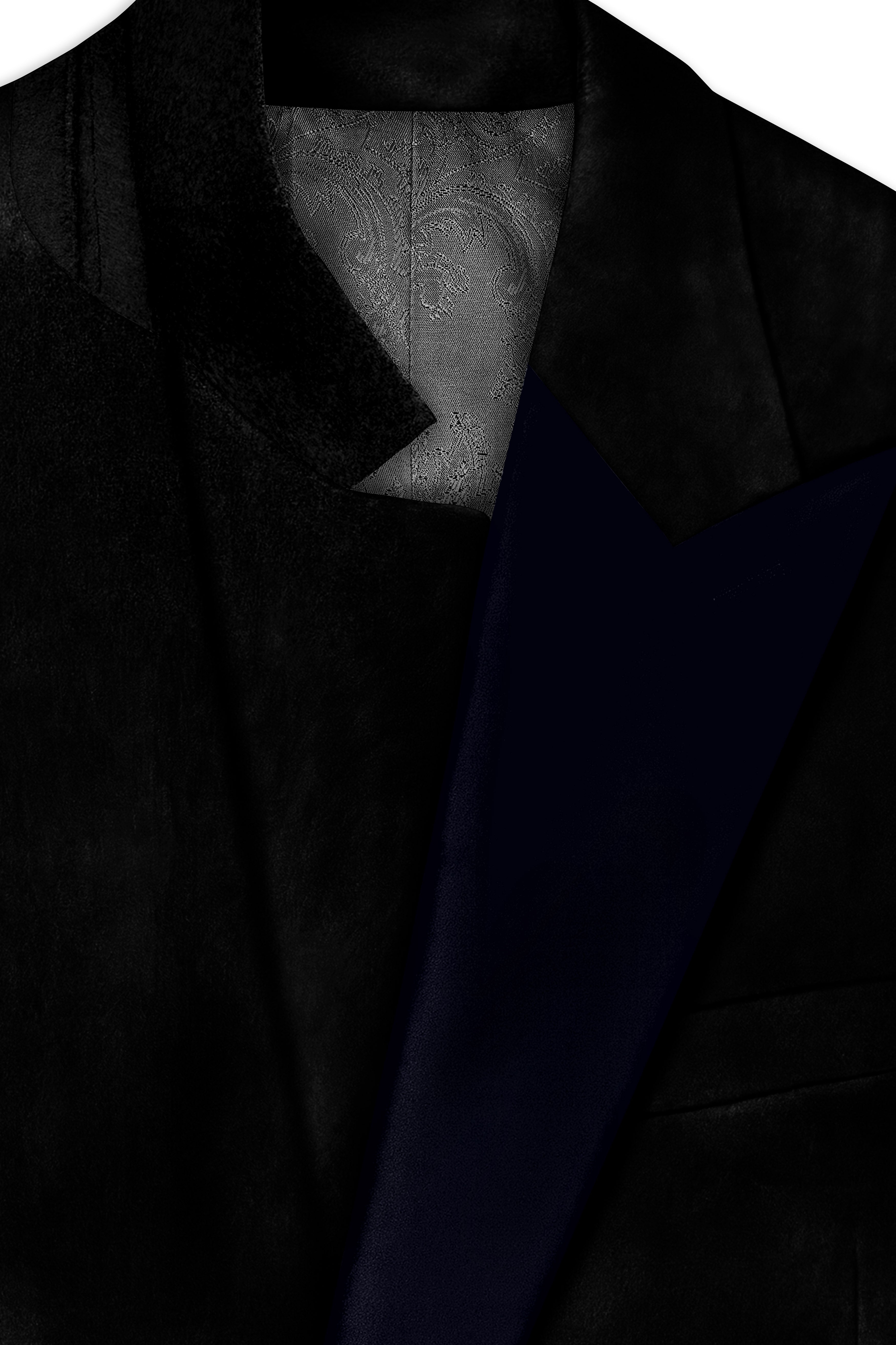 Jadevel-Jade Black With Blue Peak Lepal Velvet Tuxedo Blazer
