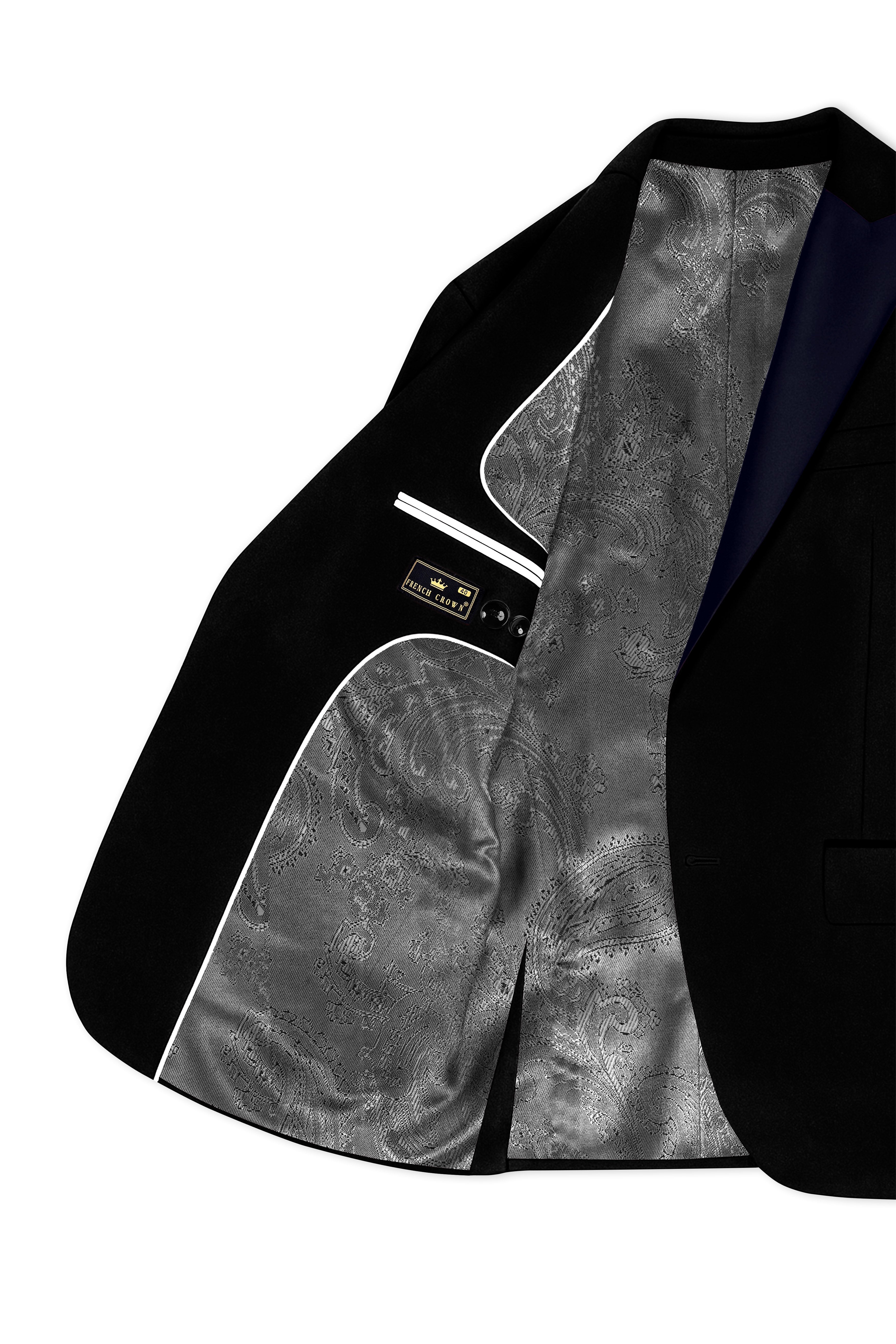 Jadevel-Jade Black With Blue Peak Lepal Velvet Tuxedo Blazer