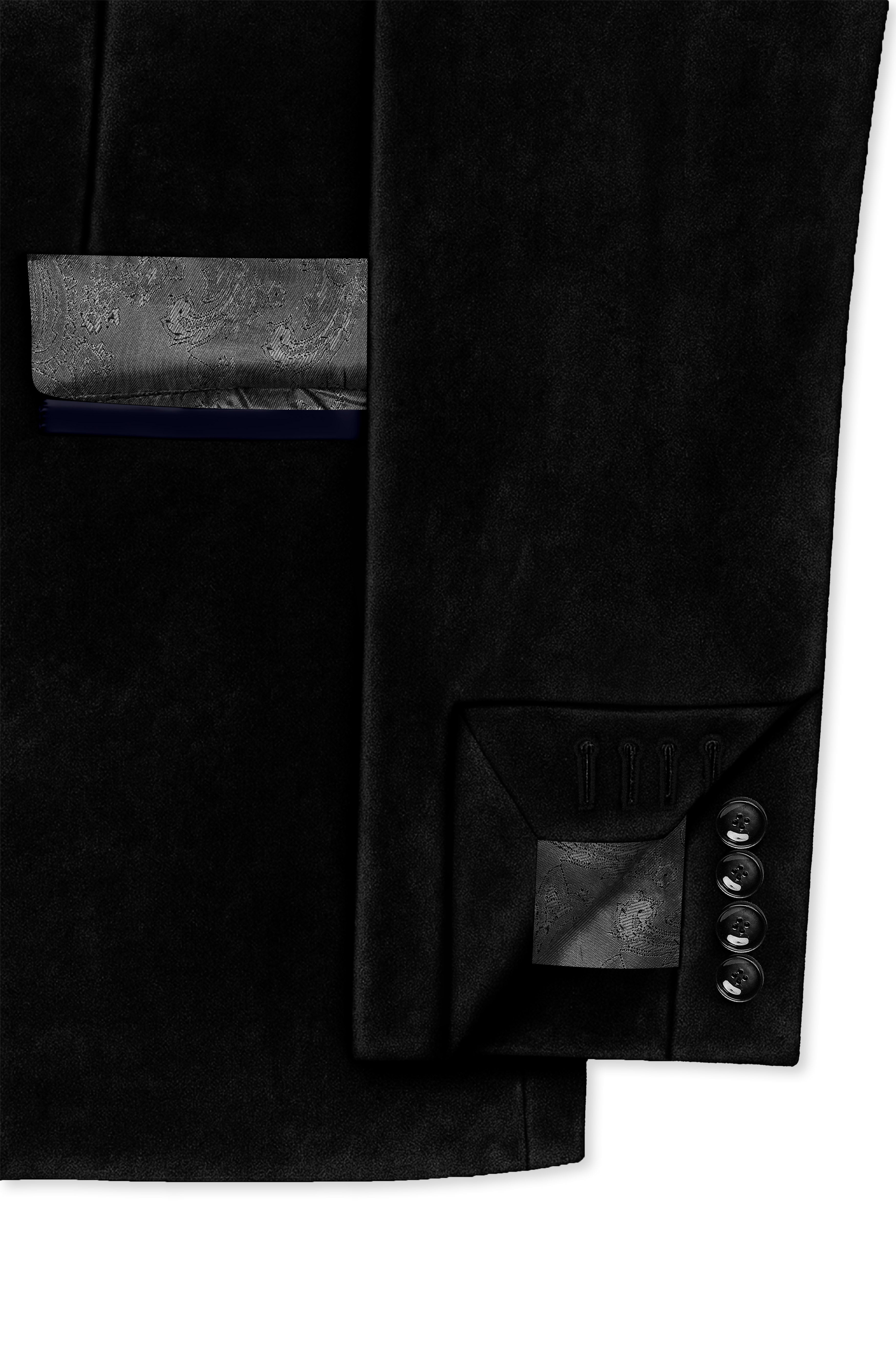 Jadevel-Jade Black With Blue Peak Lepal Velvet Tuxedo Blazer